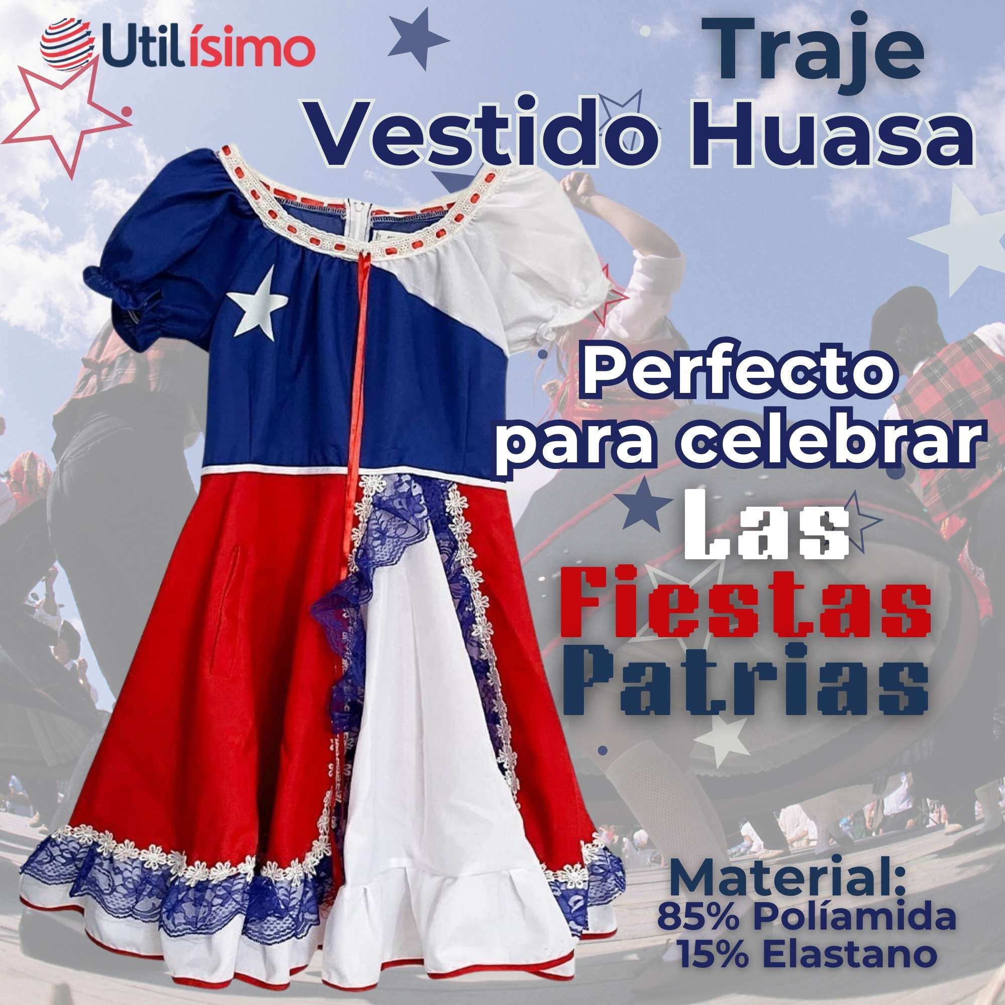 VESTIDO HUASA NIÑA BANDERA CHILENA FIESTAS PATRIAS - 2