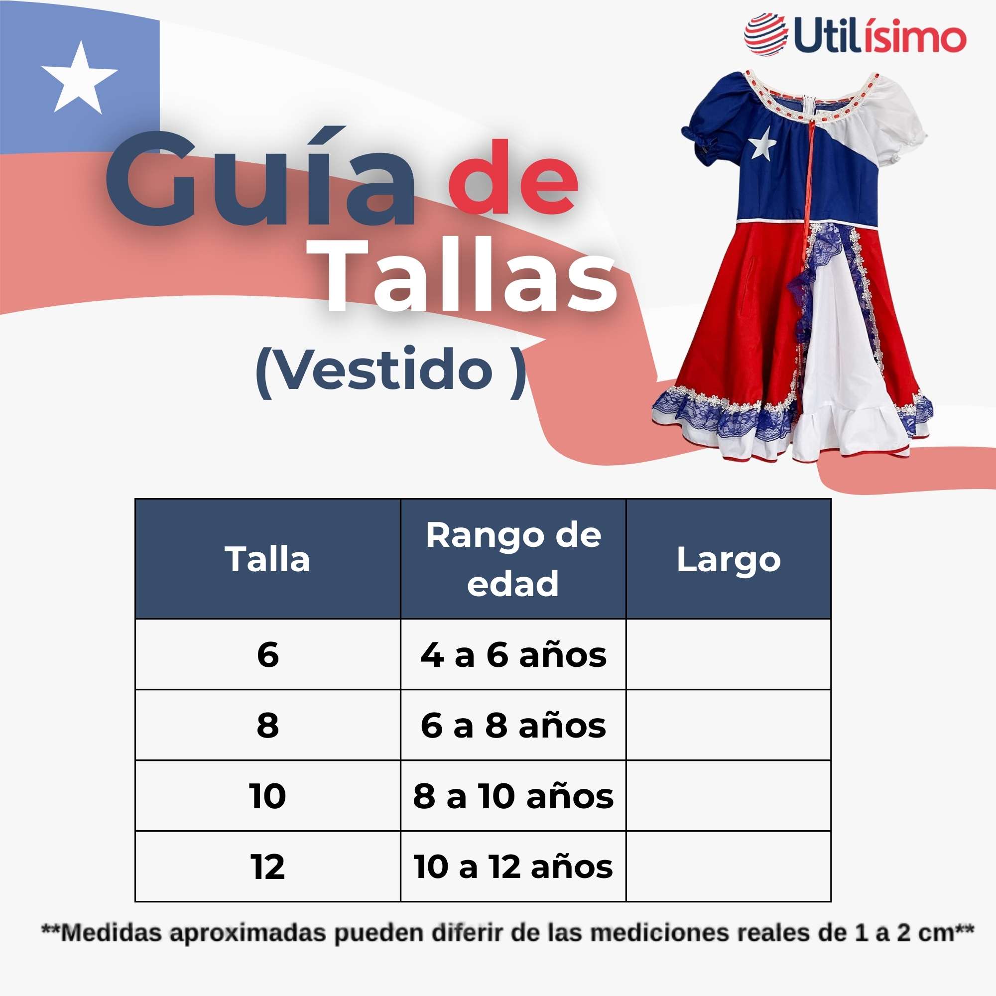 VESTIDO HUASA NIÑA BANDERA CHILENA FIESTAS PATRIAS - 3
