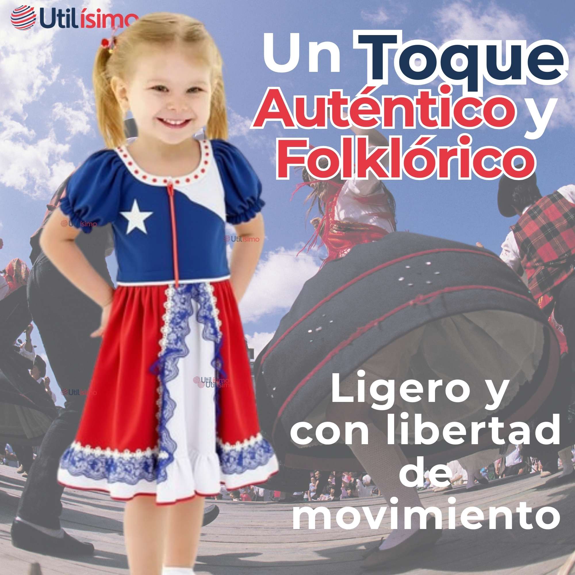 VESTIDO HUASA NIÑA BANDERA CHILENA FIESTAS PATRIAS - 6