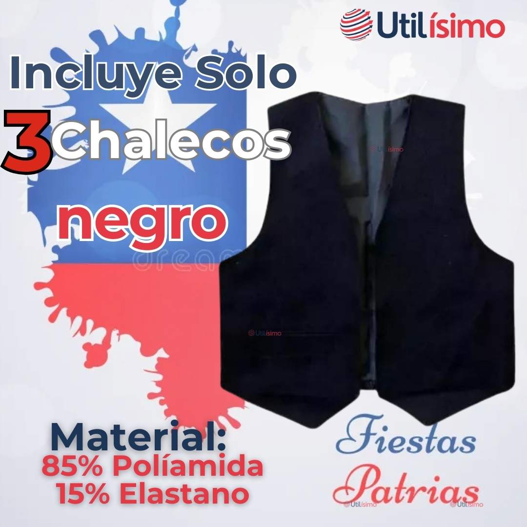 PACK 3 CHALECO BOLERO NORTINO NIÑO JUVENIL FIESTAS PATRIAS NEGRO - 2