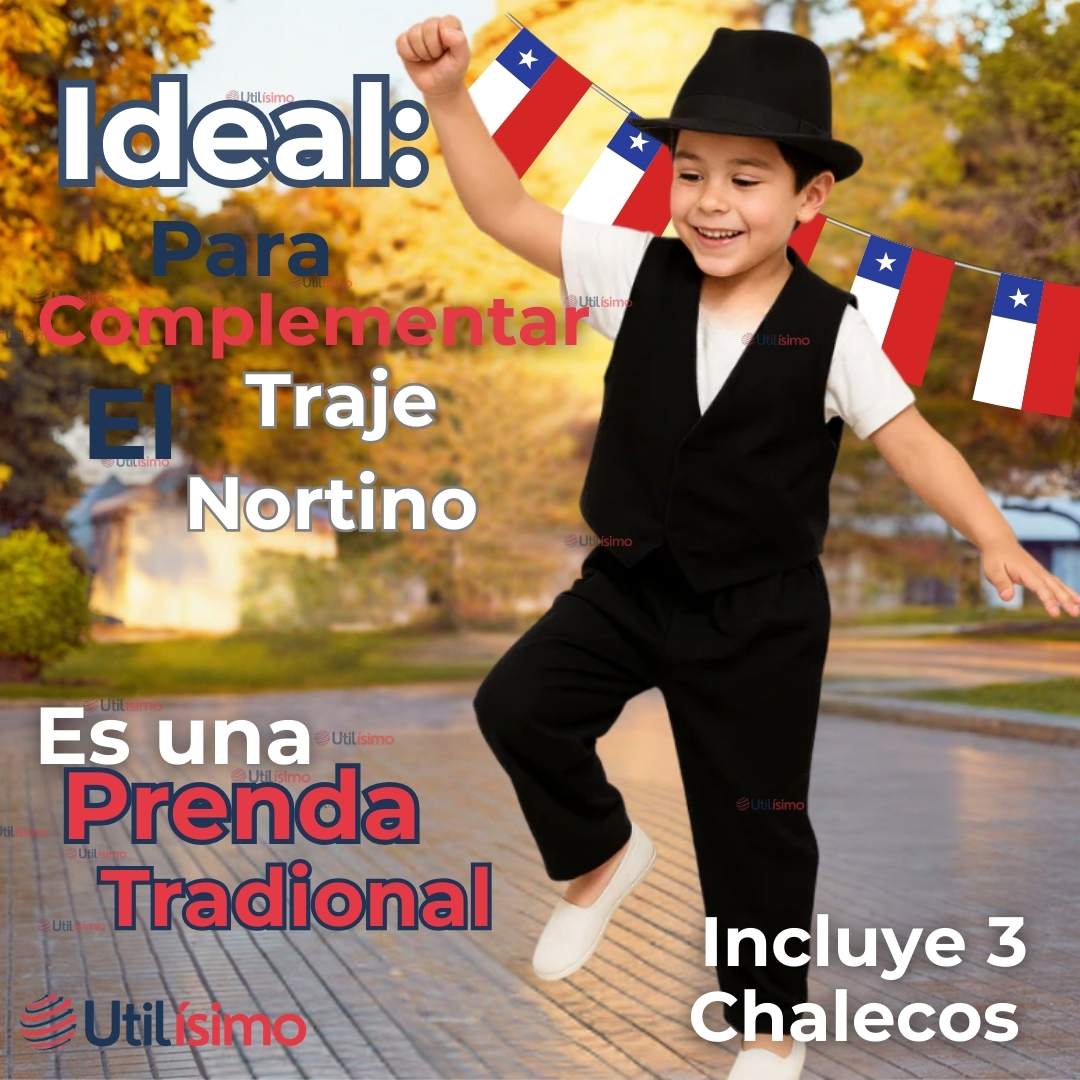 PACK 3 CHALECO BOLERO NORTINO NIÑO JUVENIL FIESTAS PATRIAS NEGRO - 4