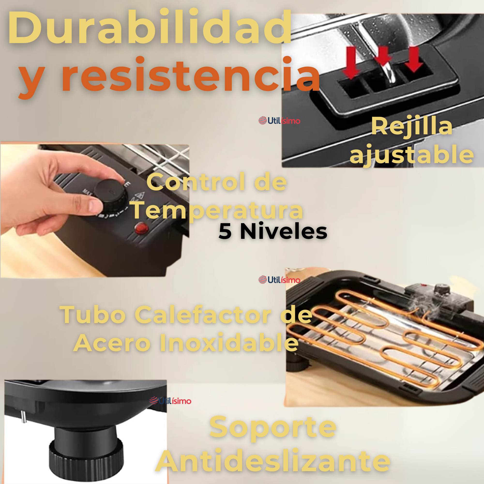 PARRILLERA ELÉCTRICA ASADOR 2000W DE POTENCIA ANTIADHERENTE NEGRO - 8