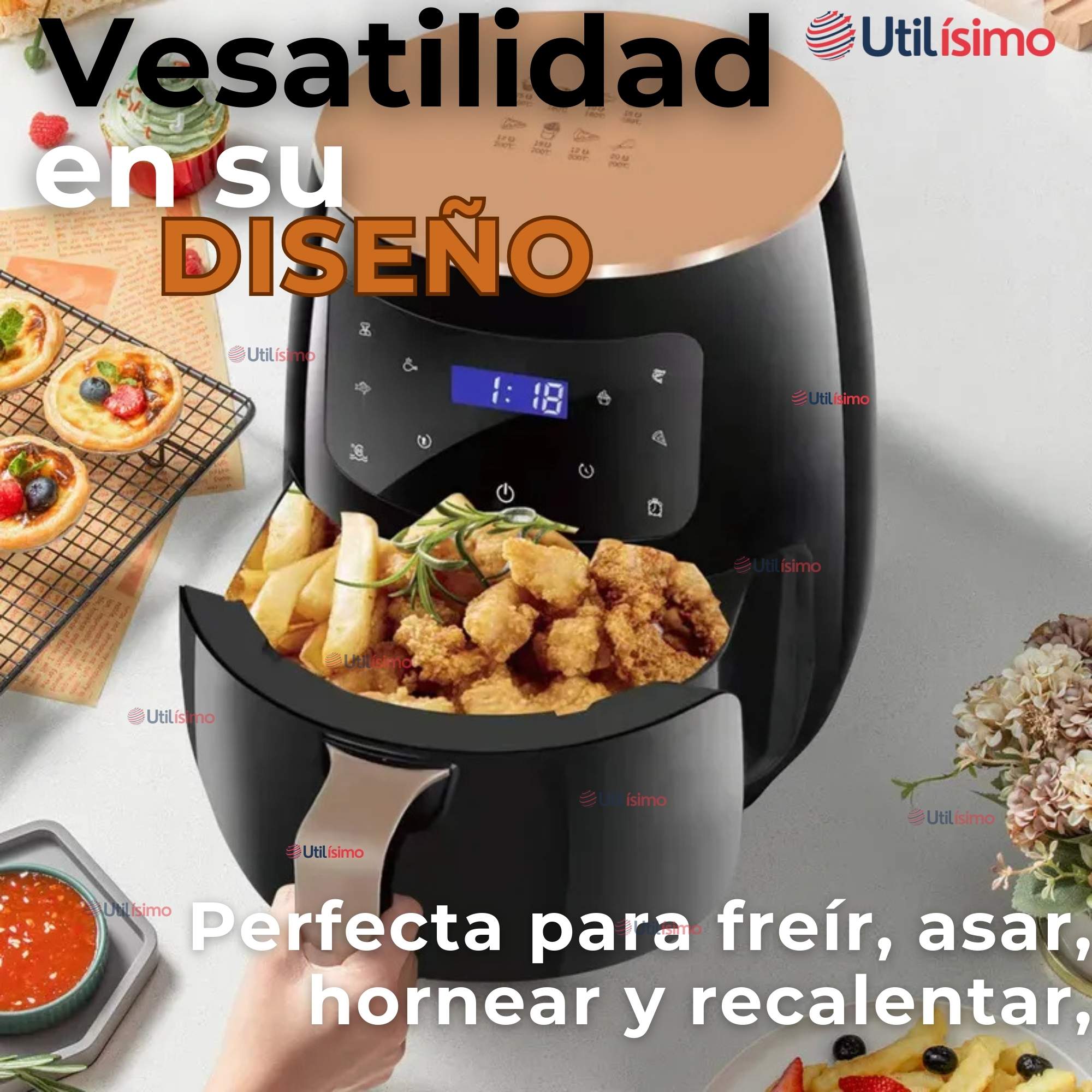 FREIDORA DE AIRE + 500 FORROS ANTIADHERENTE CAPACIDAD 6 LITROS 2400W DE POTENCIA - 3