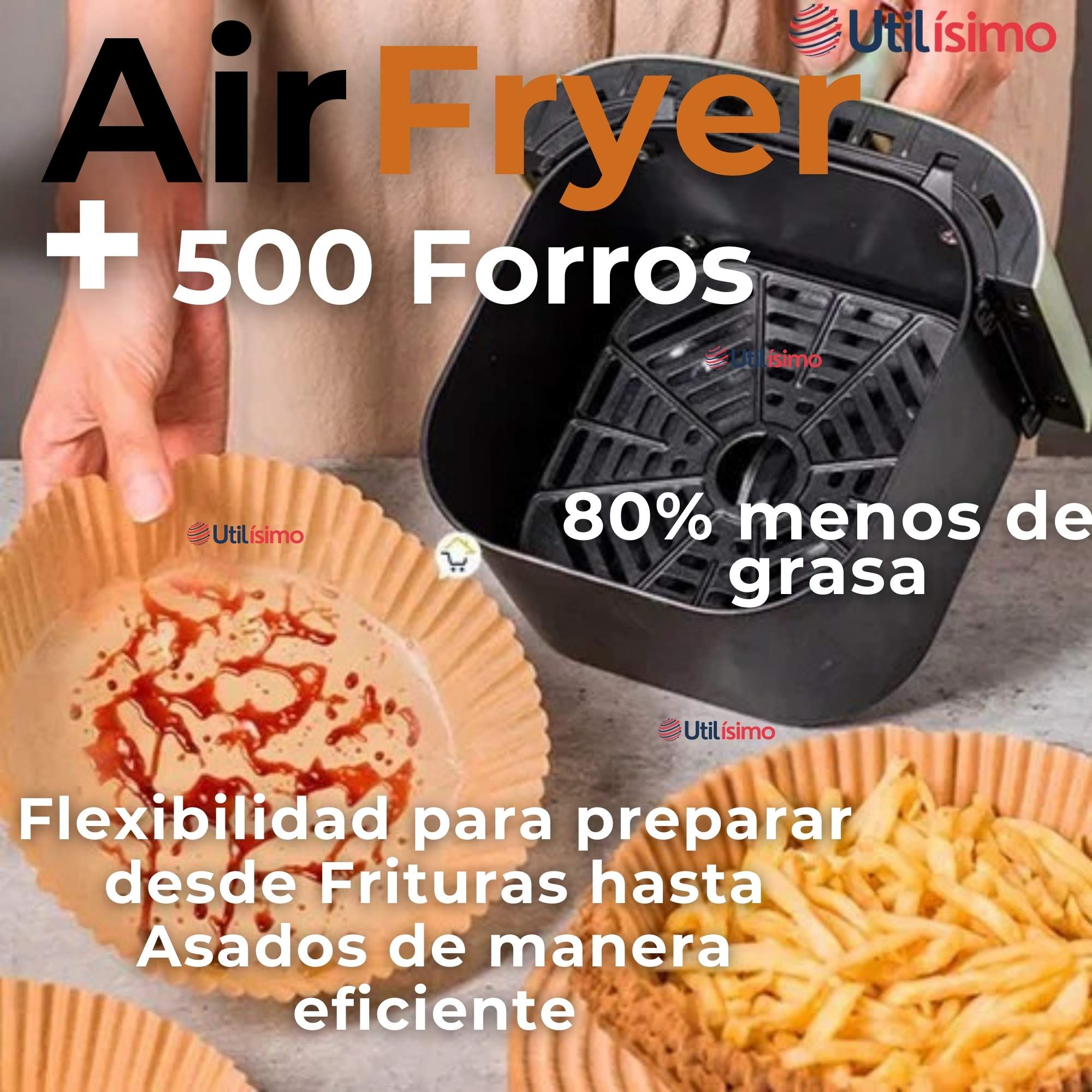 FREIDORA DE AIRE + 500 FORROS ANTIADHERENTE CAPACIDAD 6 LITROS 2400W DE POTENCIA - 7