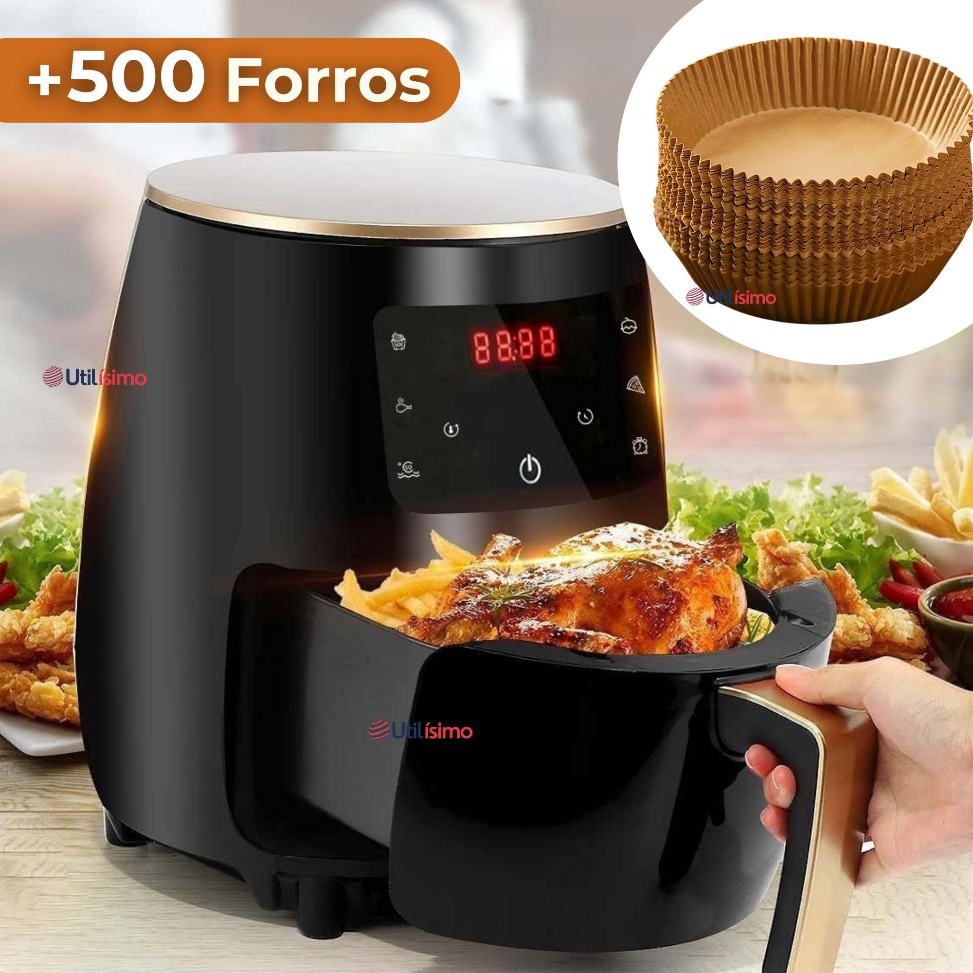 FREIDORA DE AIRE + 500 FORROS ANTIADHERENTE CAPACIDAD 6 LITROS 2400W DE POTENCIA - 1