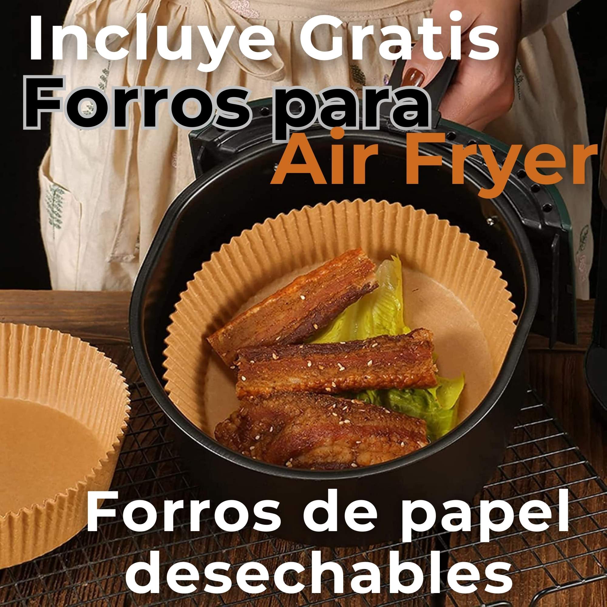 FREIDORA DE AIRE + 500 FORROS ANTIADHERENTE CAPACIDAD 6 LITROS 2400W DE POTENCIA - 9