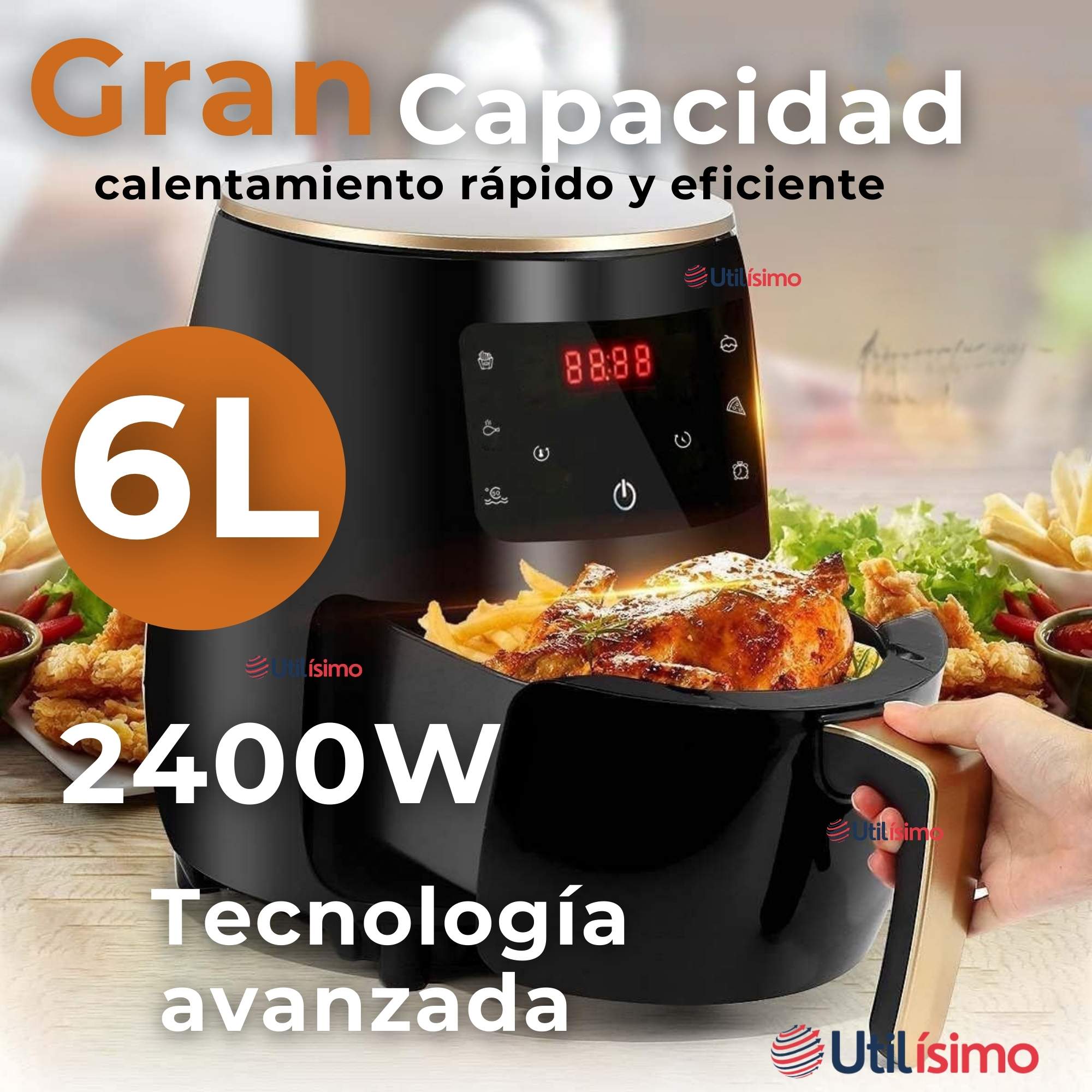 FREIDORA DE AIRE + 500 FORROS ANTIADHERENTE CAPACIDAD 6 LITROS 2400W DE POTENCIA - 11