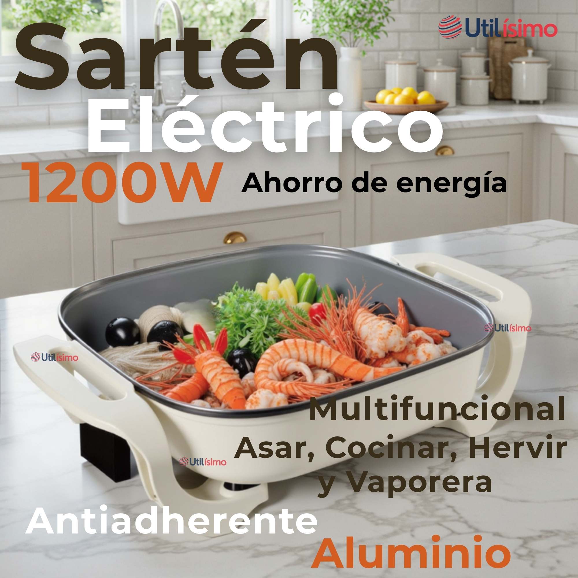 SARTEN ELÉCTRICO ANTIADHERENTE MULTIFUNCIONAL 5 LITROS 1200W DE POTENCIA - 2