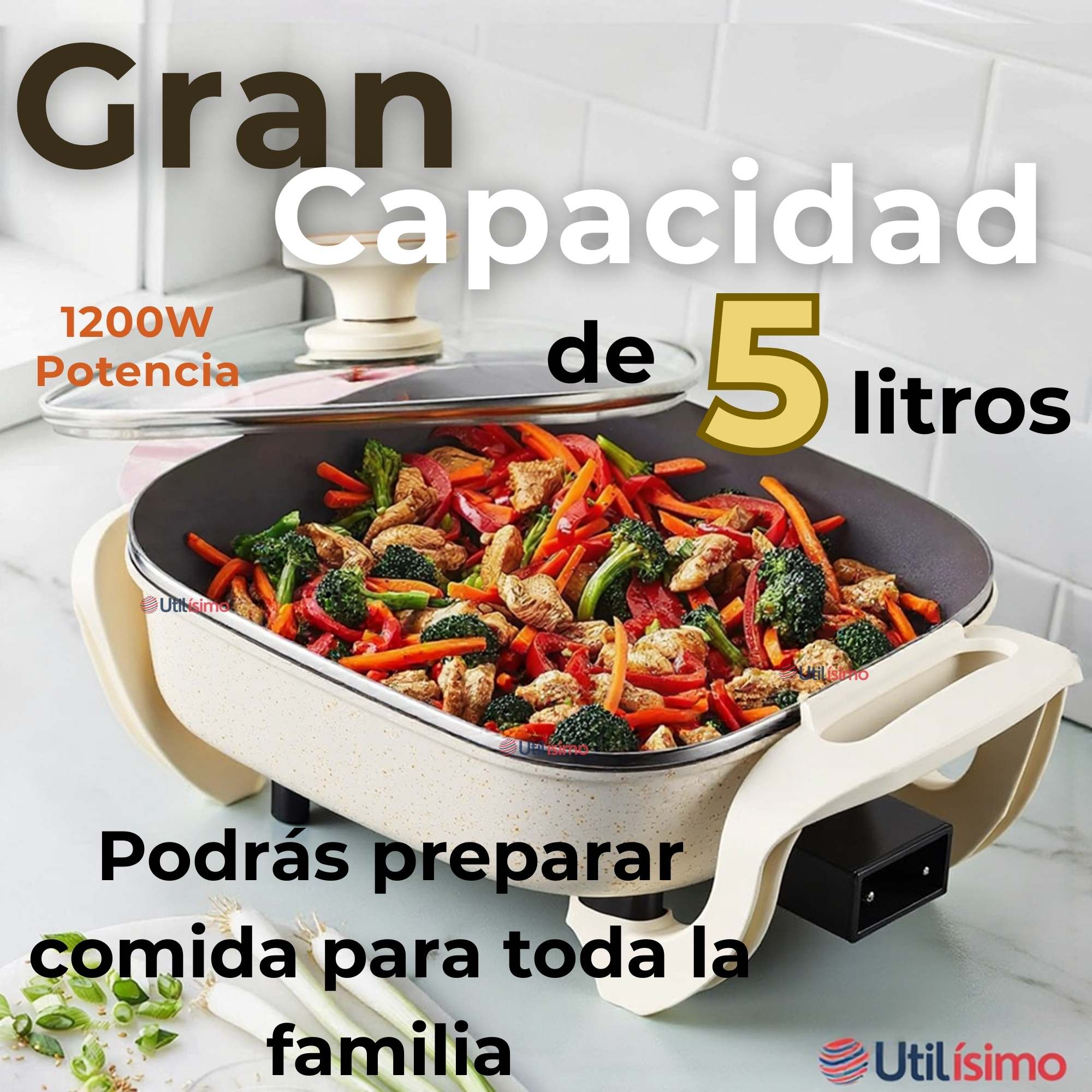 SARTEN ELÉCTRICO ANTIADHERENTE MULTIFUNCIONAL 5 LITROS 1200W DE POTENCIA - 4