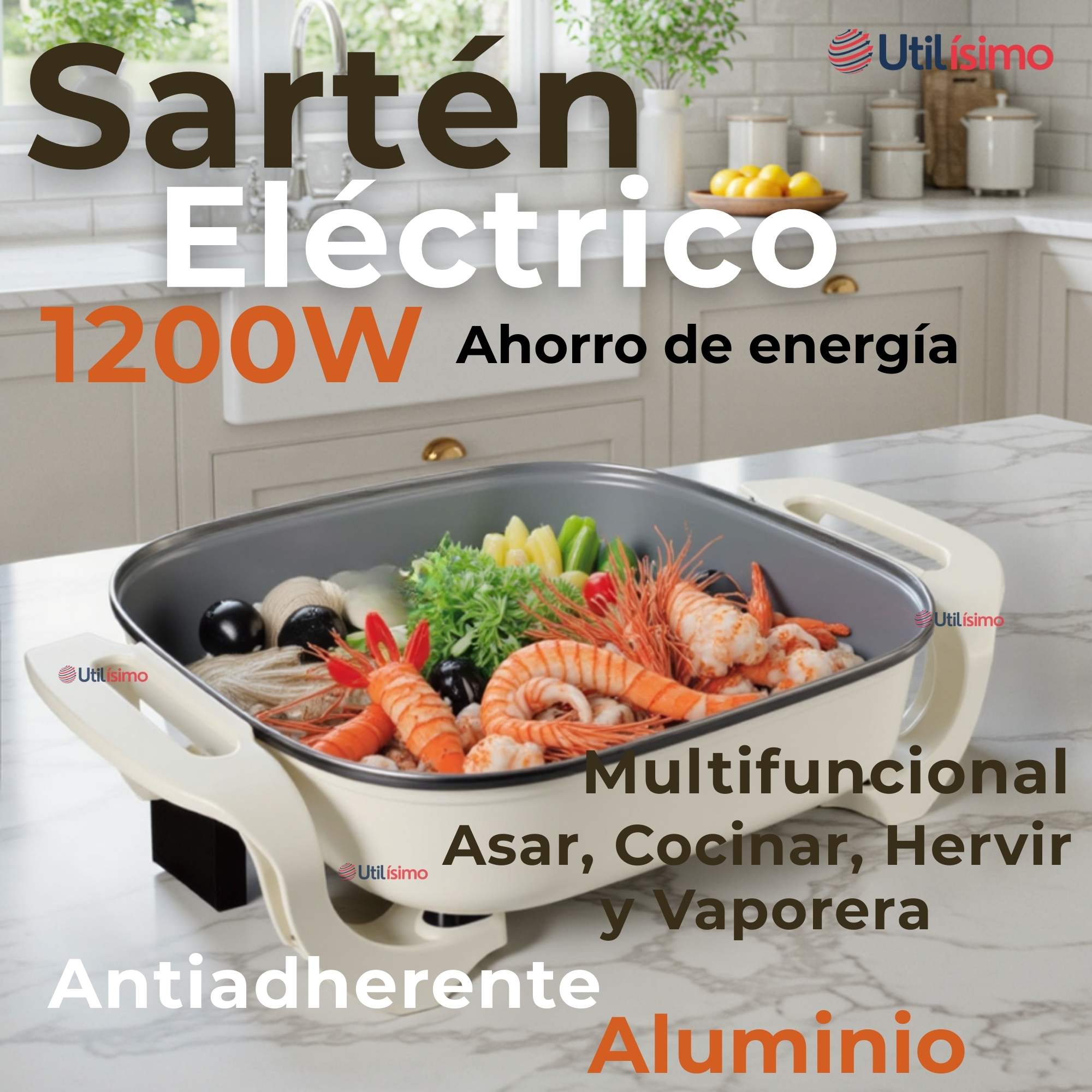 SARTEN ELÉCTRICO ANTIADHERENTE MULTIFUNCIONAL 5 LITROS 1200W DE POTENCIA - 2