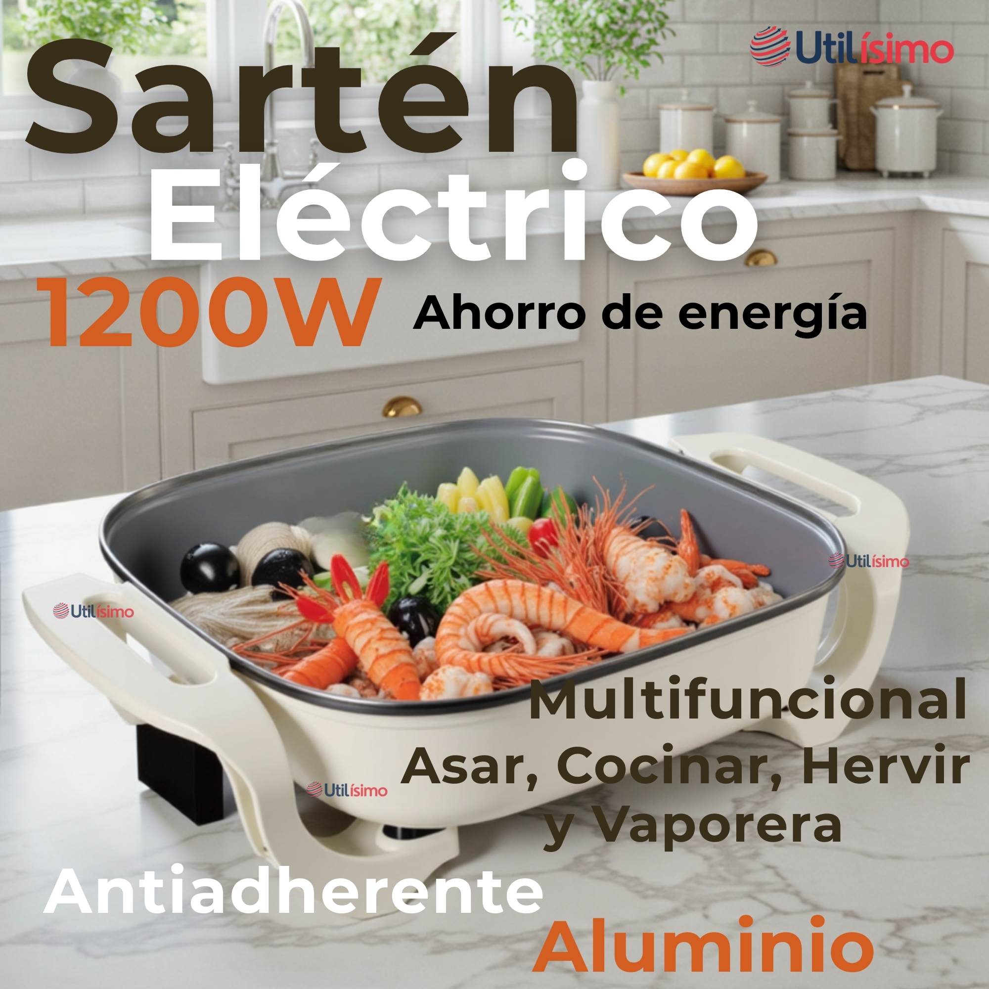 SARTEN ELÉCTRICO ANTIADHERENTE MULTIFUNCIONAL 5 LITROS 1200W DE POTENCIA - 2