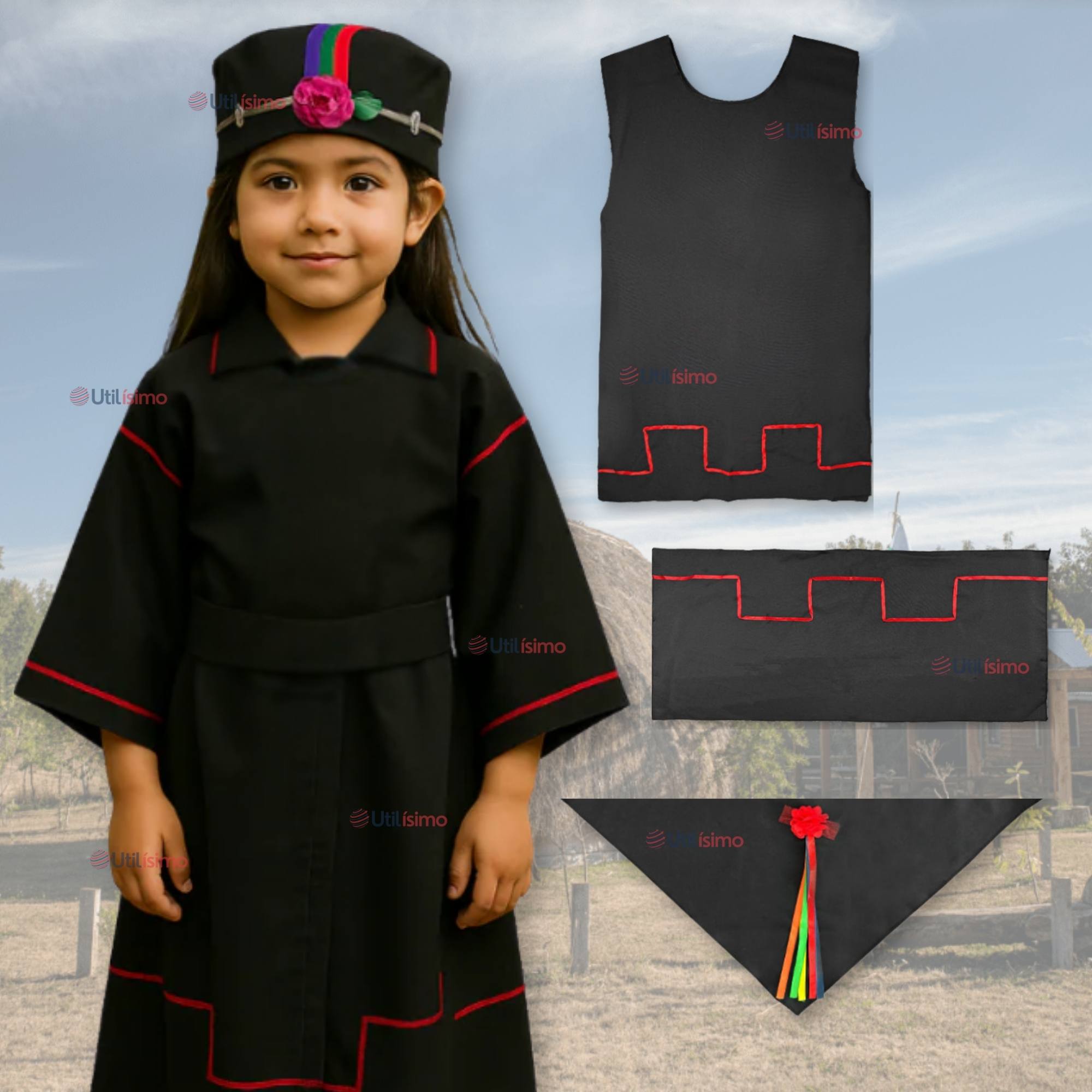 TRAJE VESTIDO MAPUCHE NIÑA 0 MESES HASTA TALLA S VESTIMENTA TIPICA - 1