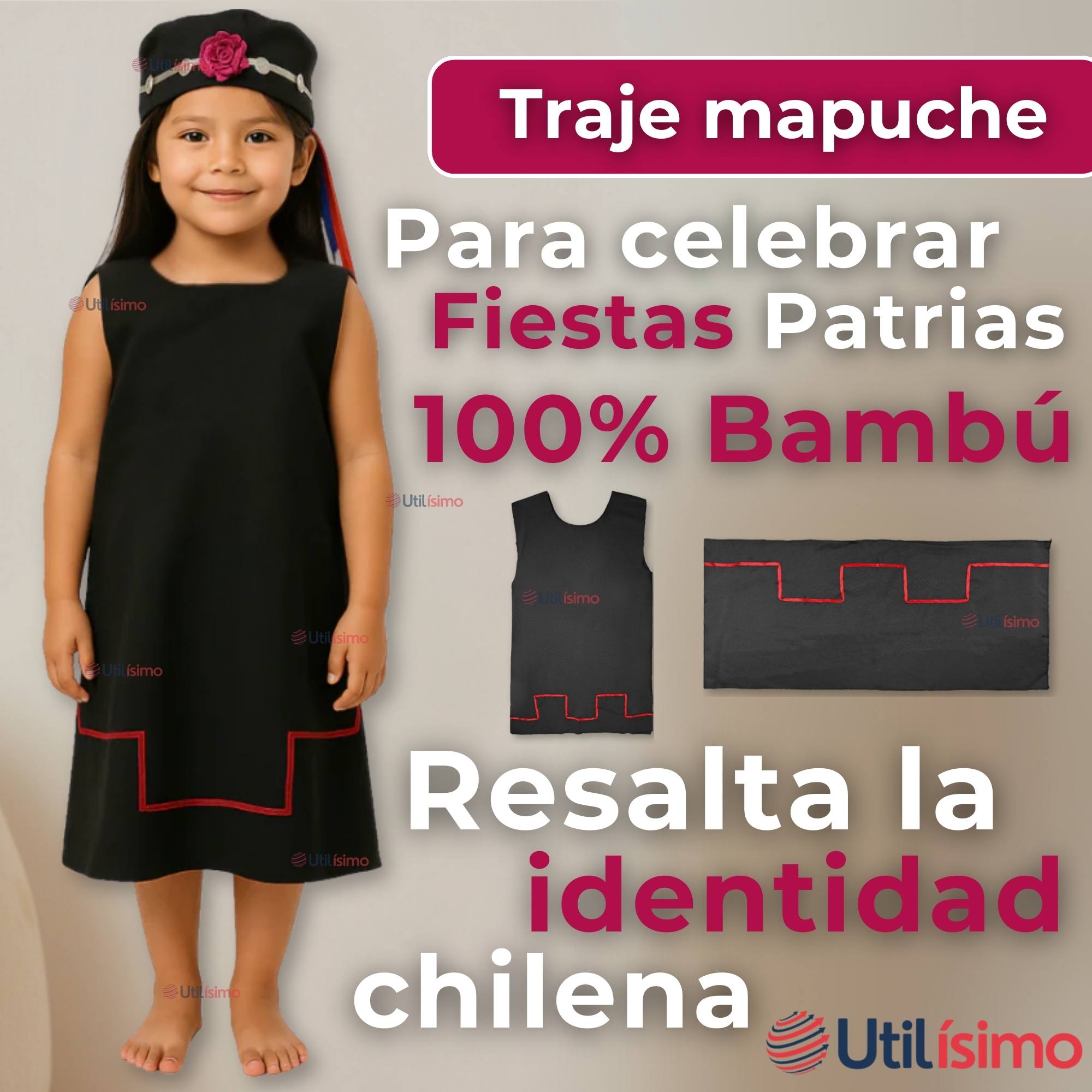 TRAJE VESTIDO MAPUCHE NIÑA 0 MESES HASTA TALLA S VESTIMENTA TIPICA - 5