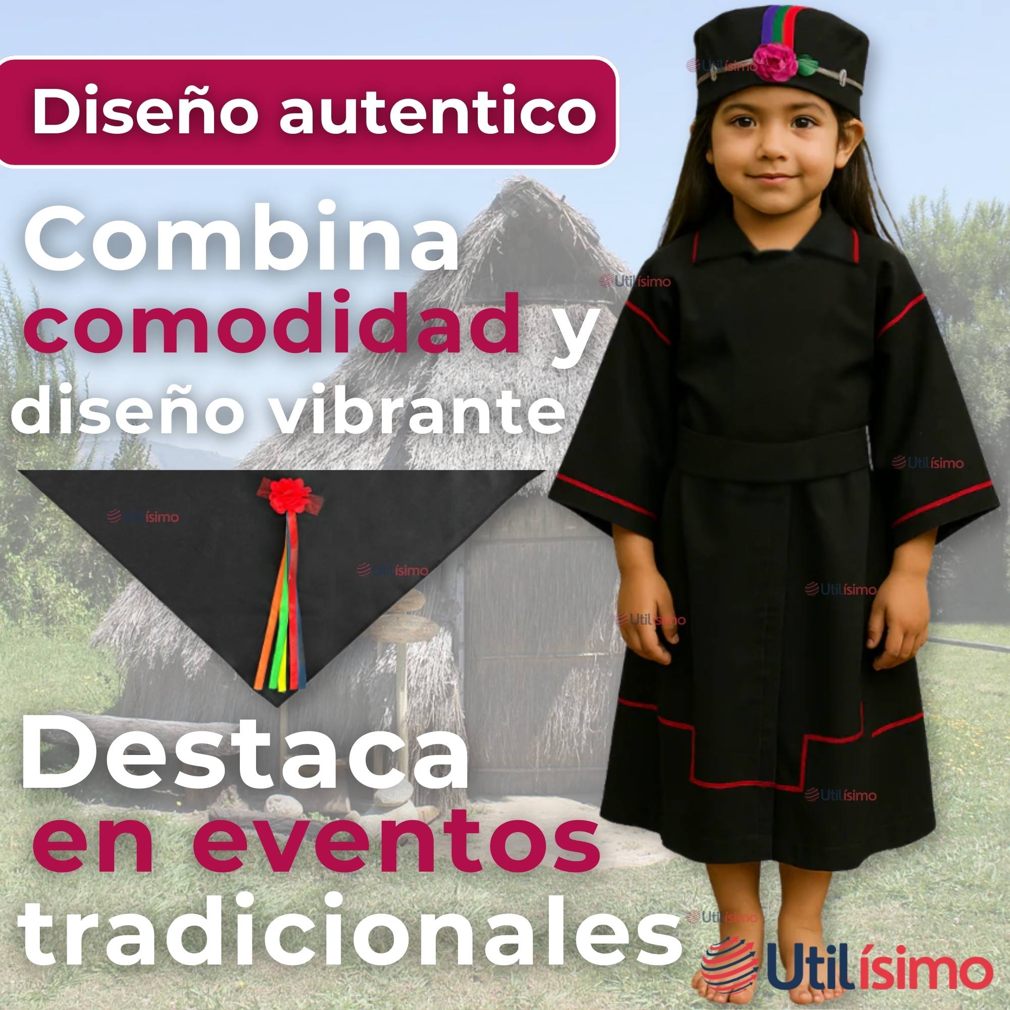 TRAJE VESTIDO MAPUCHE NIÑA 0 MESES HASTA TALLA S VESTIMENTA TIPICA - 10