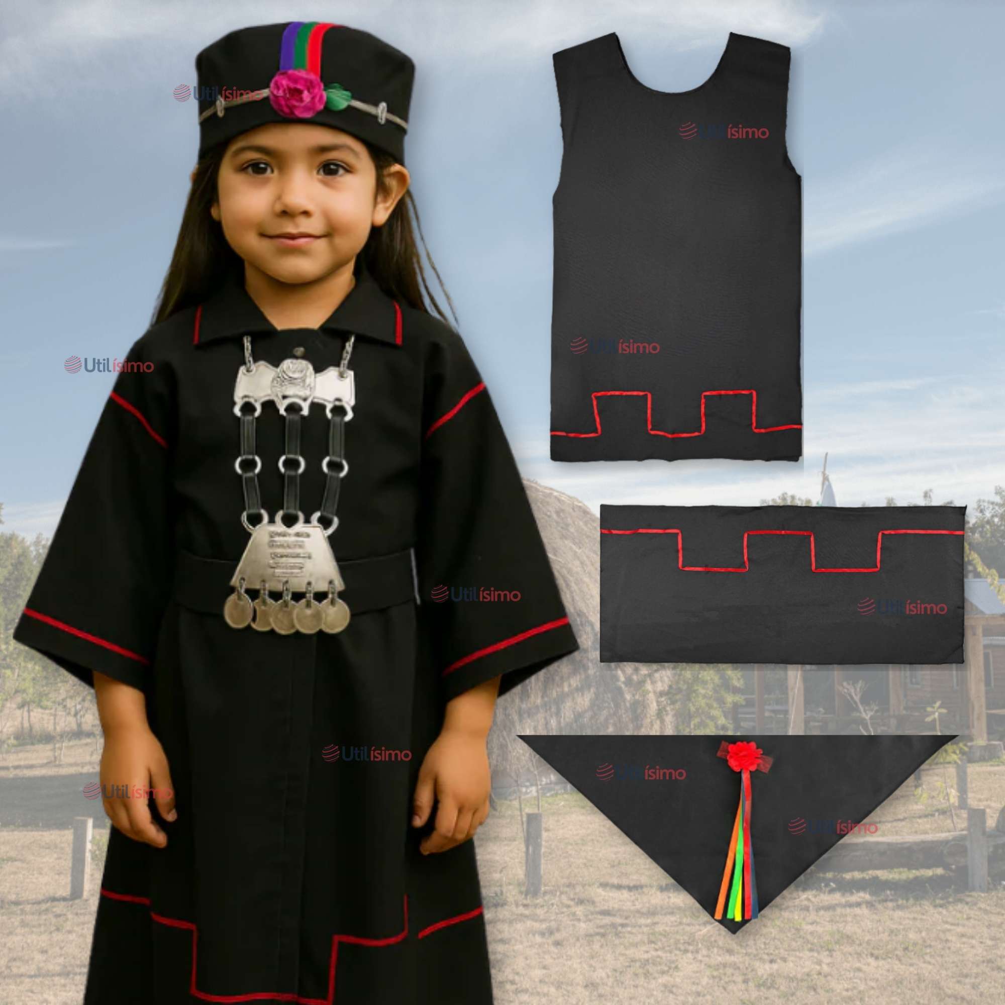 TRAJE VESTIDO MAPUCHE NIÑA INCLUYE TRAPELACUCHA 0 MESES HASTA TALLA S VESTIMENTA TIPICA - 1