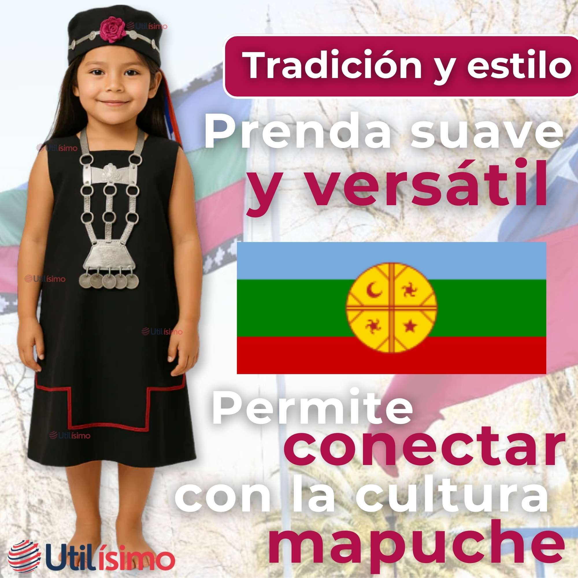 TRAJE VESTIDO MAPUCHE NIÑA INCLUYE TRAPELACUCHA 0 MESES HASTA TALLA S VESTIMENTA TIPICA - 8