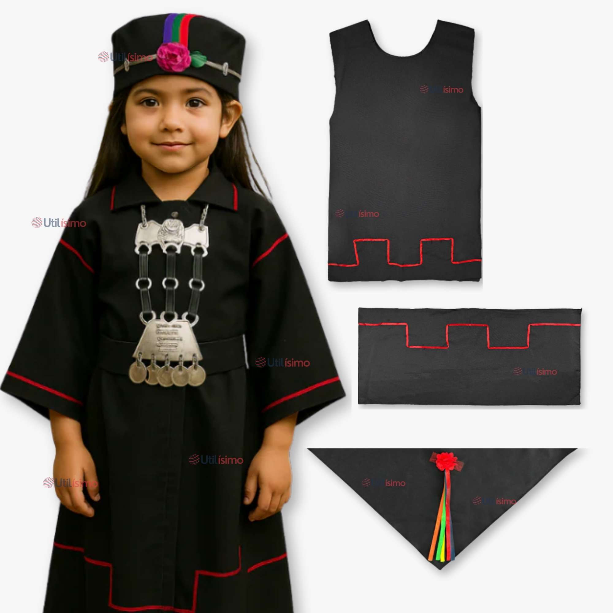 TRAJE VESTIDO MAPUCHE NIÑA INCLUYE TRAPELACUCHA 0 MESES HASTA TALLA S VESTIMENTA TIPICA - 1