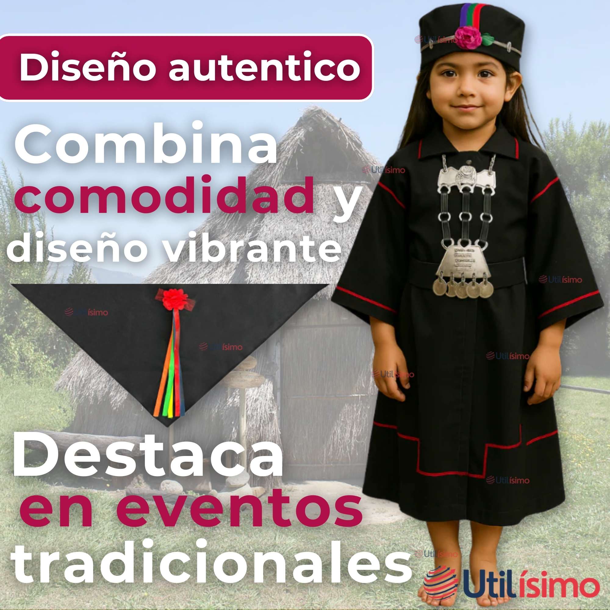 TRAJE VESTIDO MAPUCHE NIÑA INCLUYE TRAPELACUCHA 0 MESES HASTA TALLA S VESTIMENTA TIPICA - 6