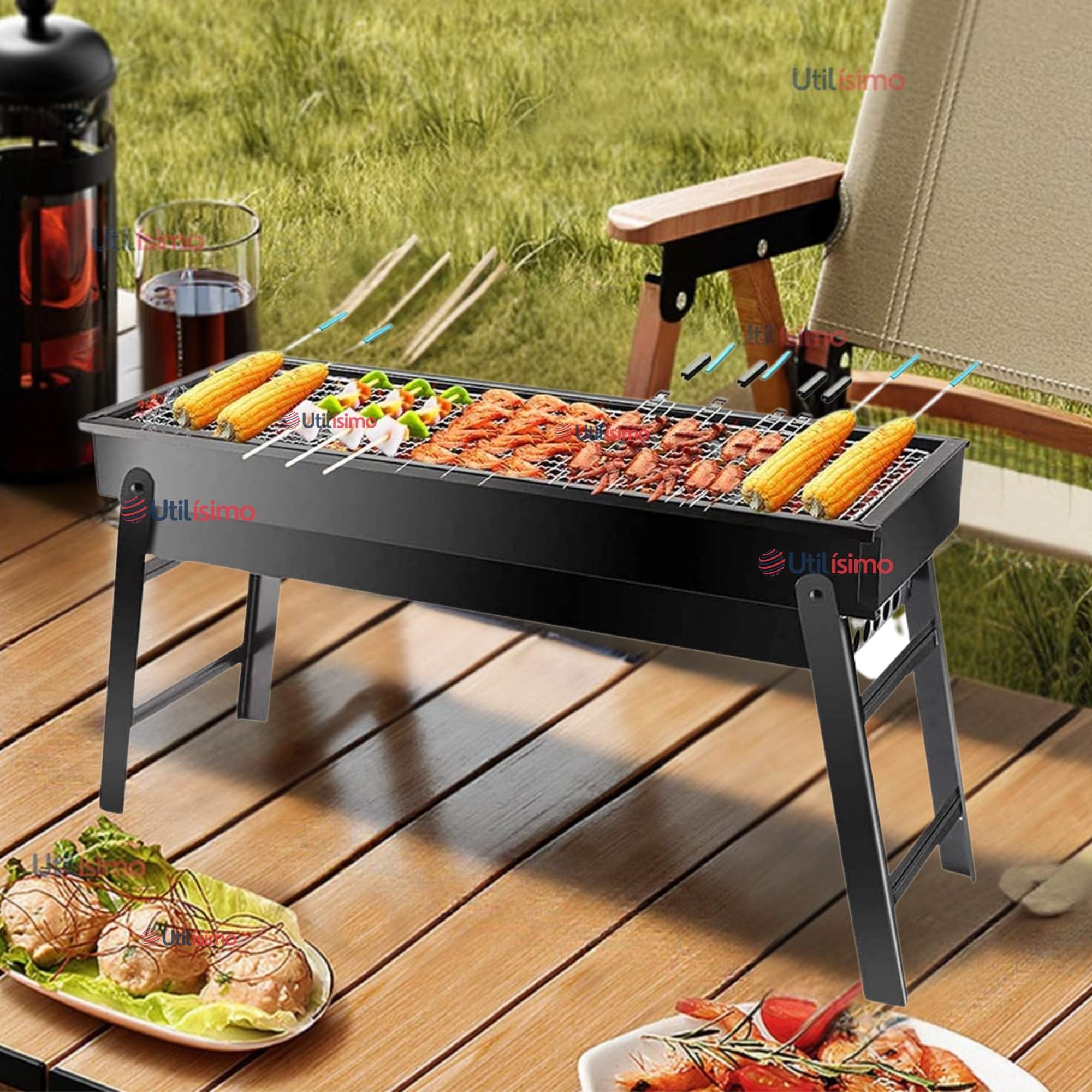MINI PARRILLERA DE CARBON PLEGABLE PORTATIL ACERO - 1
