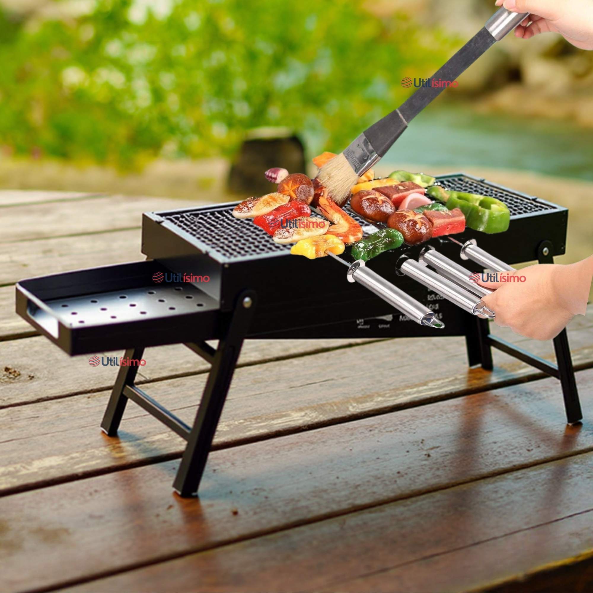 MINI PARRILLERA DE CARBON PLEGABLE PORTATIL ACERO - 1