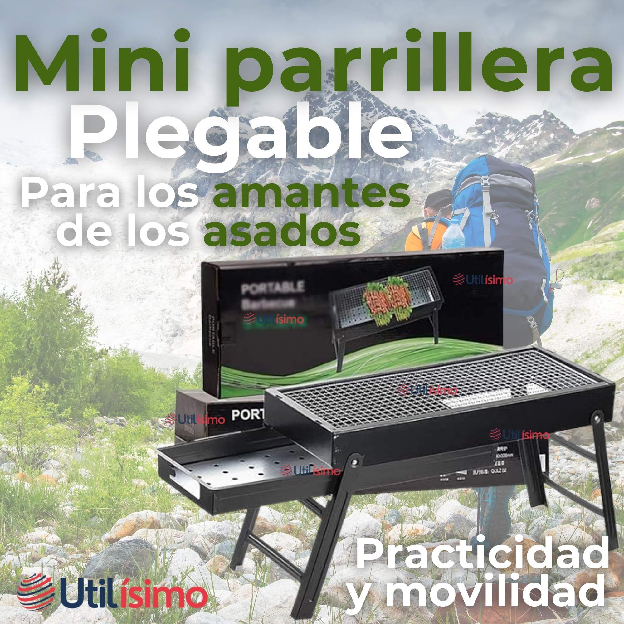 MINI PARRILLERA DE CARBON PLEGABLE PORTATIL ACERO - 2