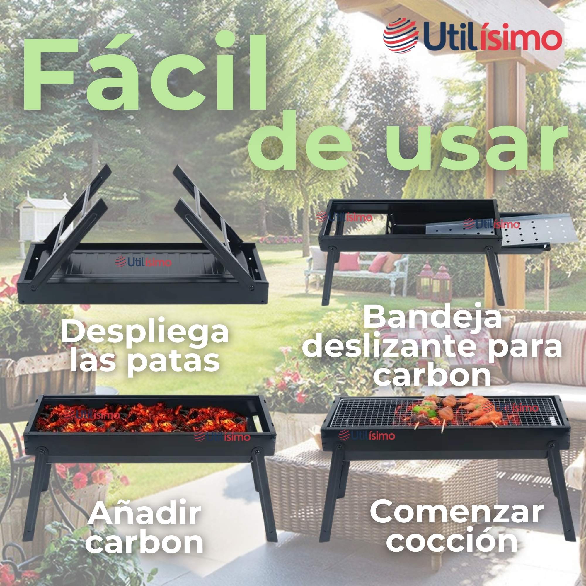 MINI PARRILLERA DE CARBON PLEGABLE PORTATIL ACERO - 3