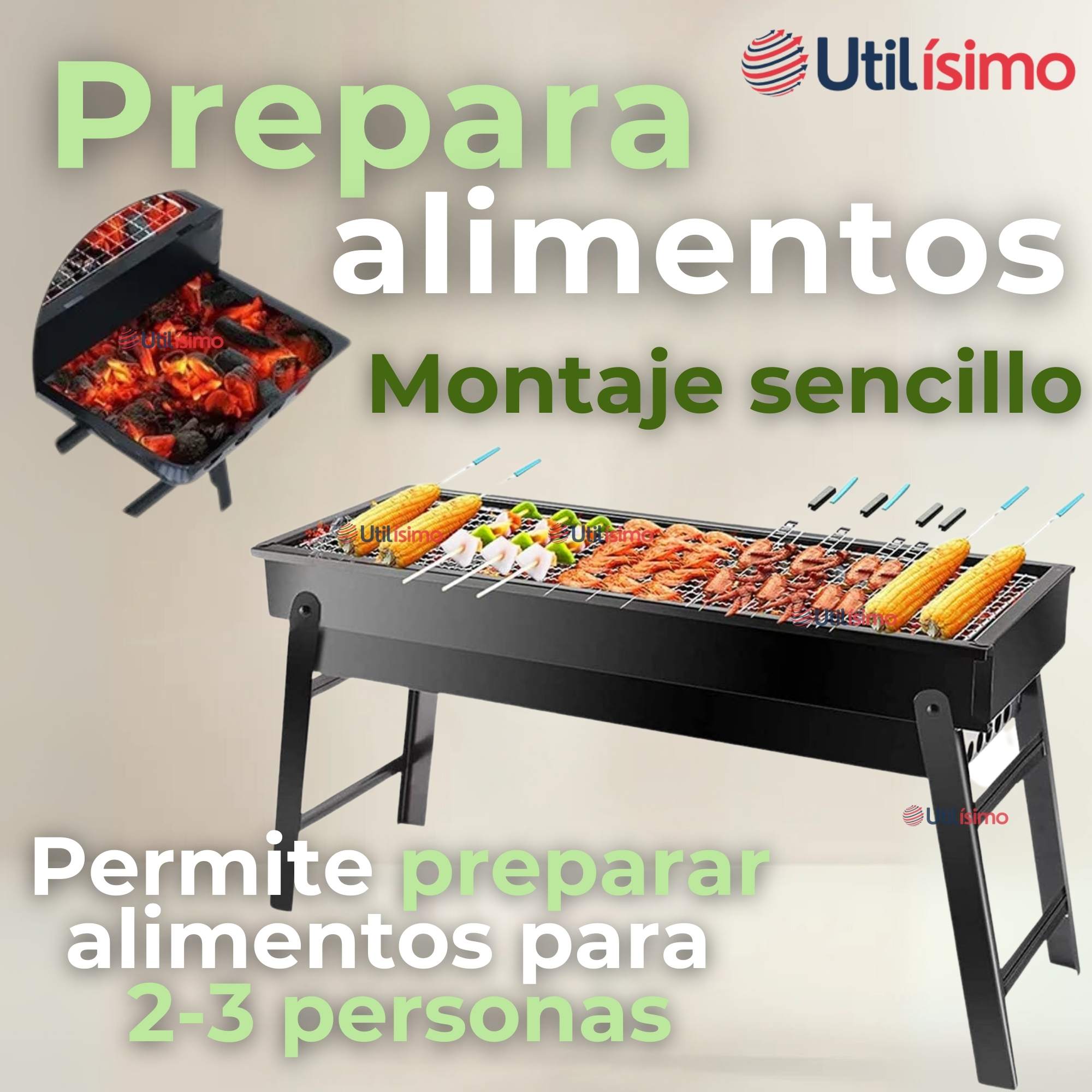 MINI PARRILLERA DE CARBON PLEGABLE PORTATIL ACERO - 6