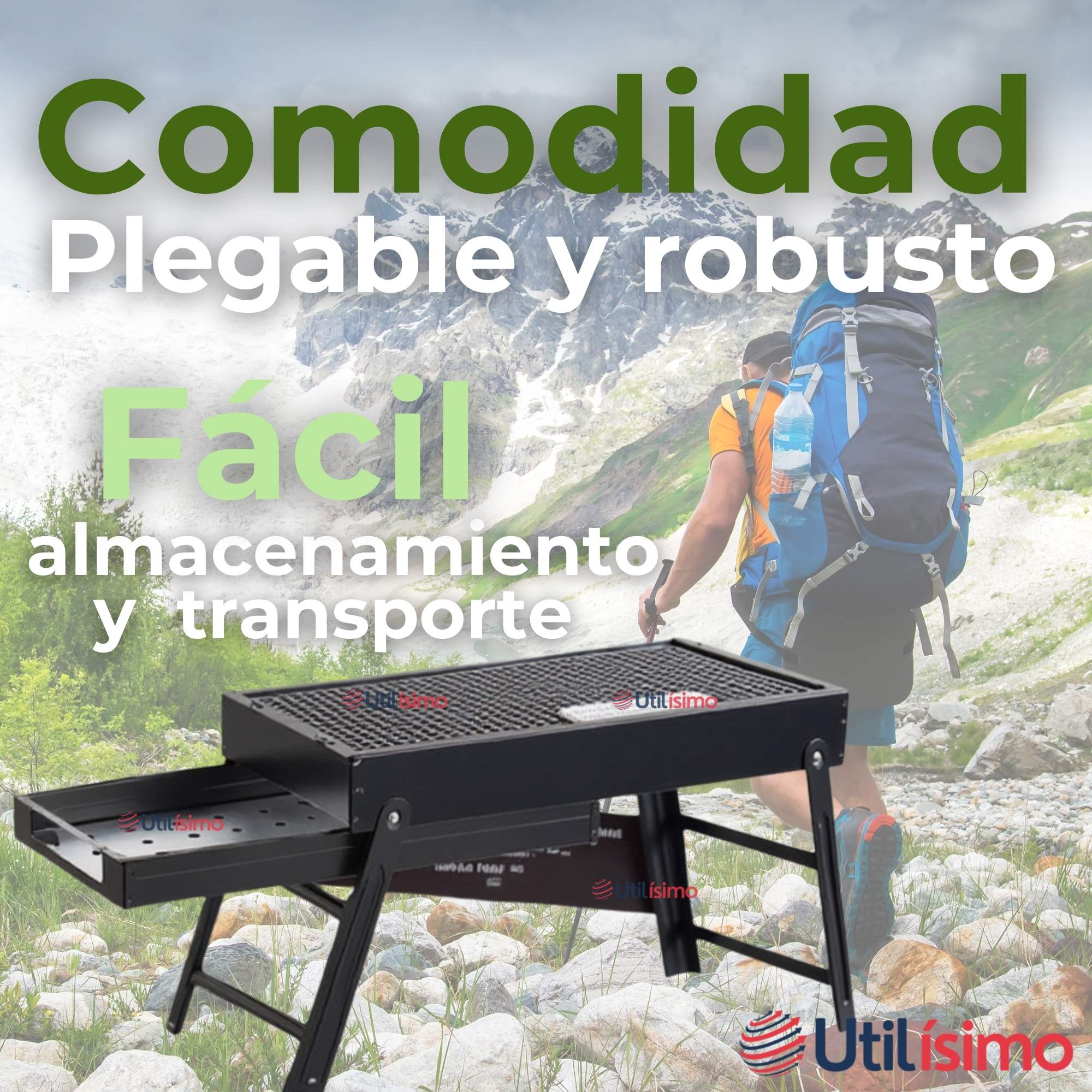MINI PARRILLERA DE CARBON PLEGABLE PORTATIL ACERO - 7