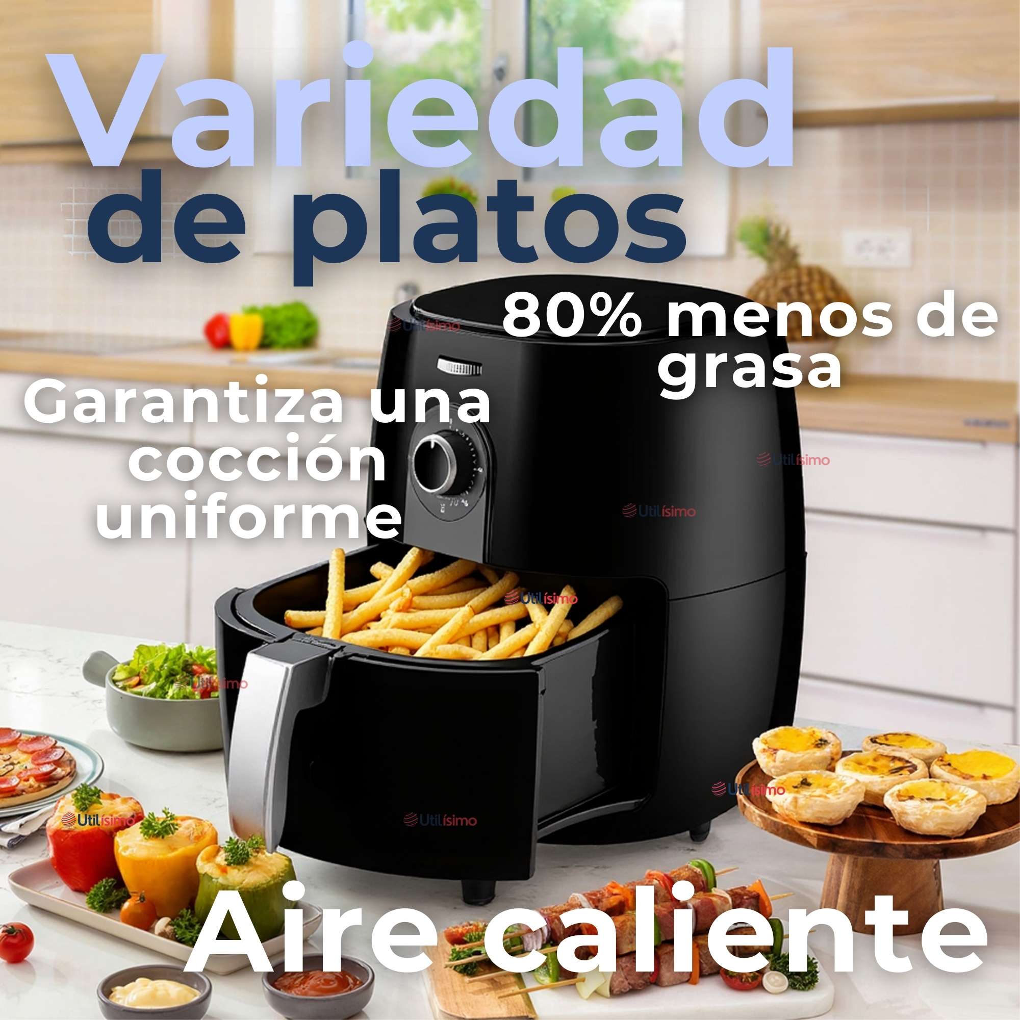 FREIDORA DE AIRE PREMIUM 5 LITROS 1350W+KIT DE 100 FORROS DE PAPEL DESECHABLE - 8