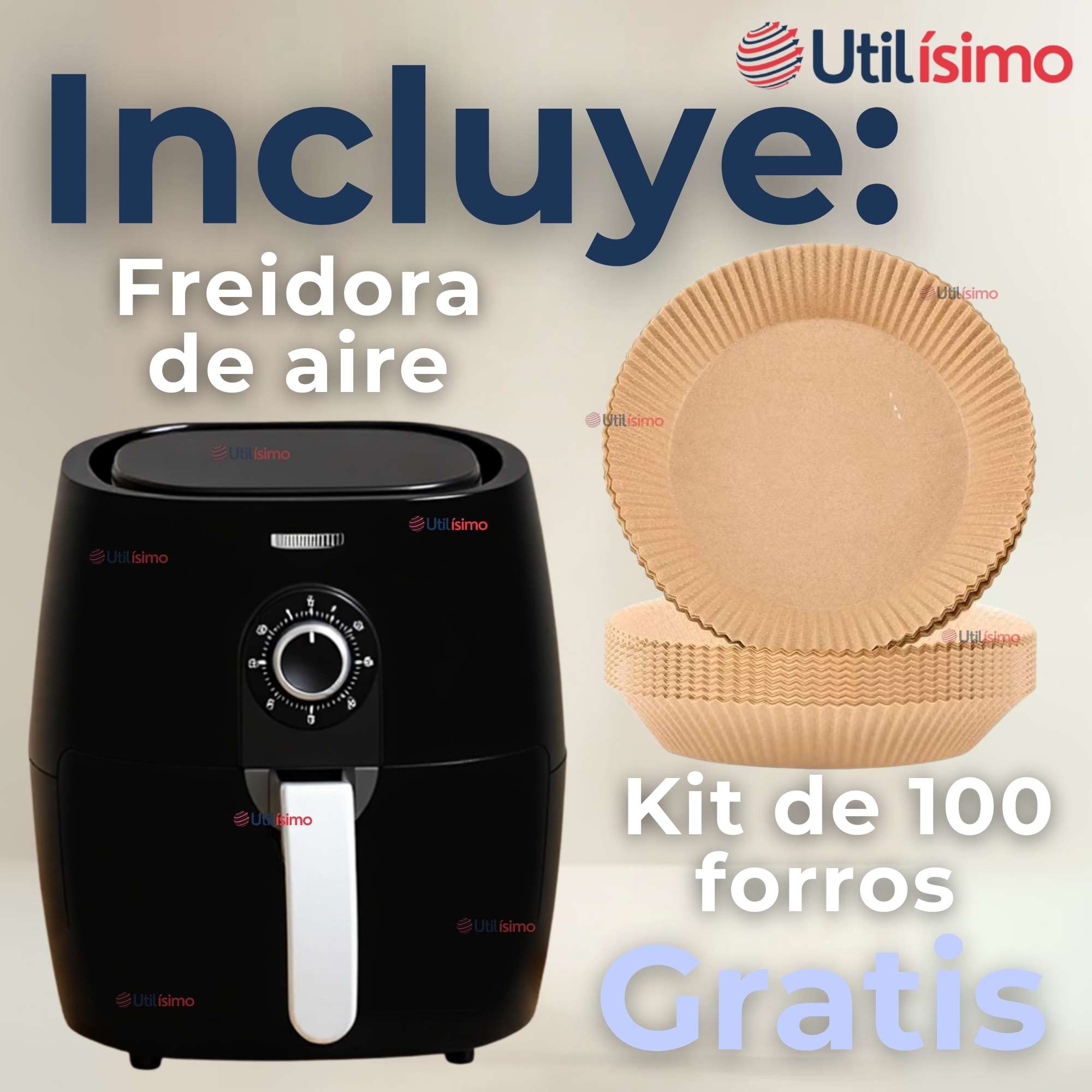 FREIDORA DE AIRE PREMIUM 5 LITROS 1350W+KIT DE 100 FORROS DE PAPEL DESECHABLE - 6