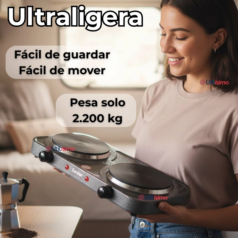 COCINA ELÉCTRICA 2 PLATOS COCINILLA PORTATIL 2000W DE POTENCIA - 3