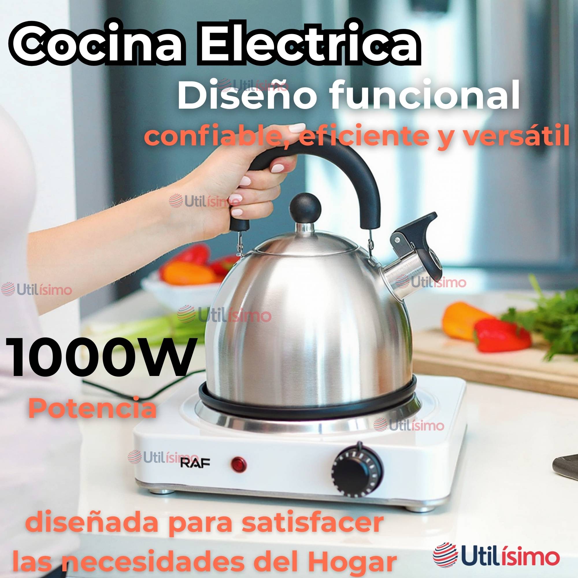 COCINA ELÉCTRICA PORTÁTIL 1 PLATO 1000W DE POTENCIA BLANCO - 4