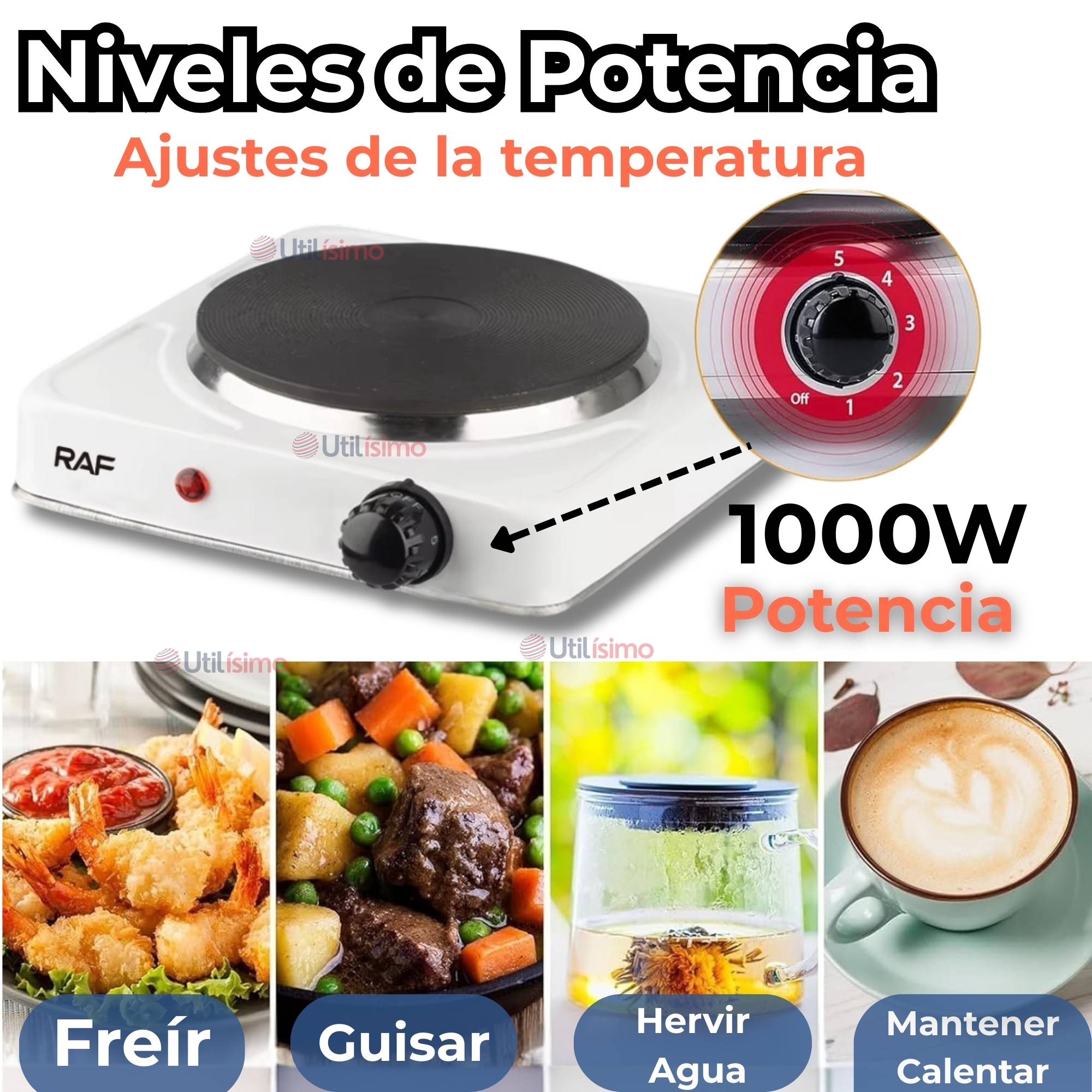 COCINA ELÉCTRICA PORTÁTIL 1 PLATO 1000W DE POTENCIA BLANCO - 6