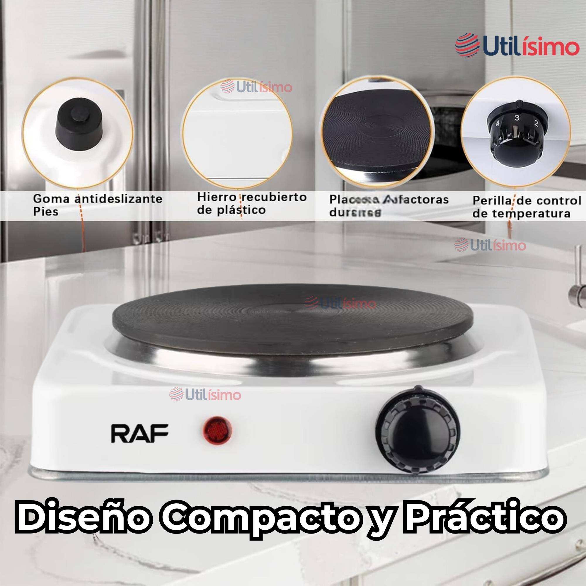 COCINA ELÉCTRICA PORTÁTIL 1 PLATO 1000W DE POTENCIA BLANCO - 7