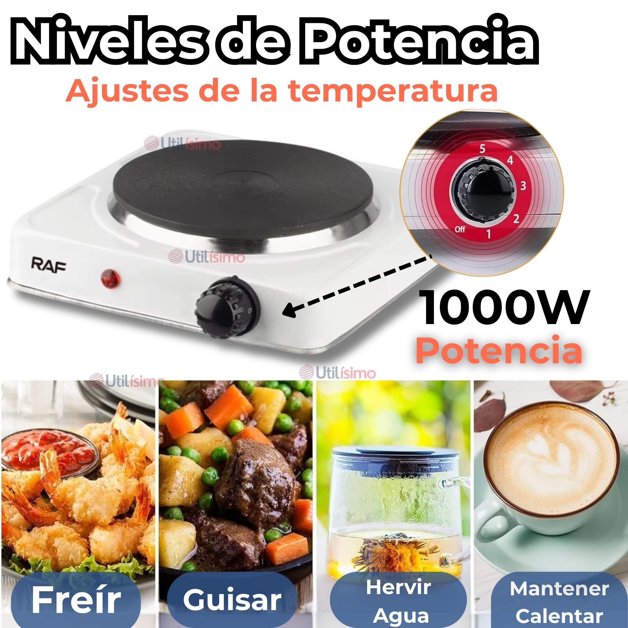 COCINA ELÉCTRICA PORTÁTIL 1 PLATO 1000W DE POTENCIA BLANCO - 6