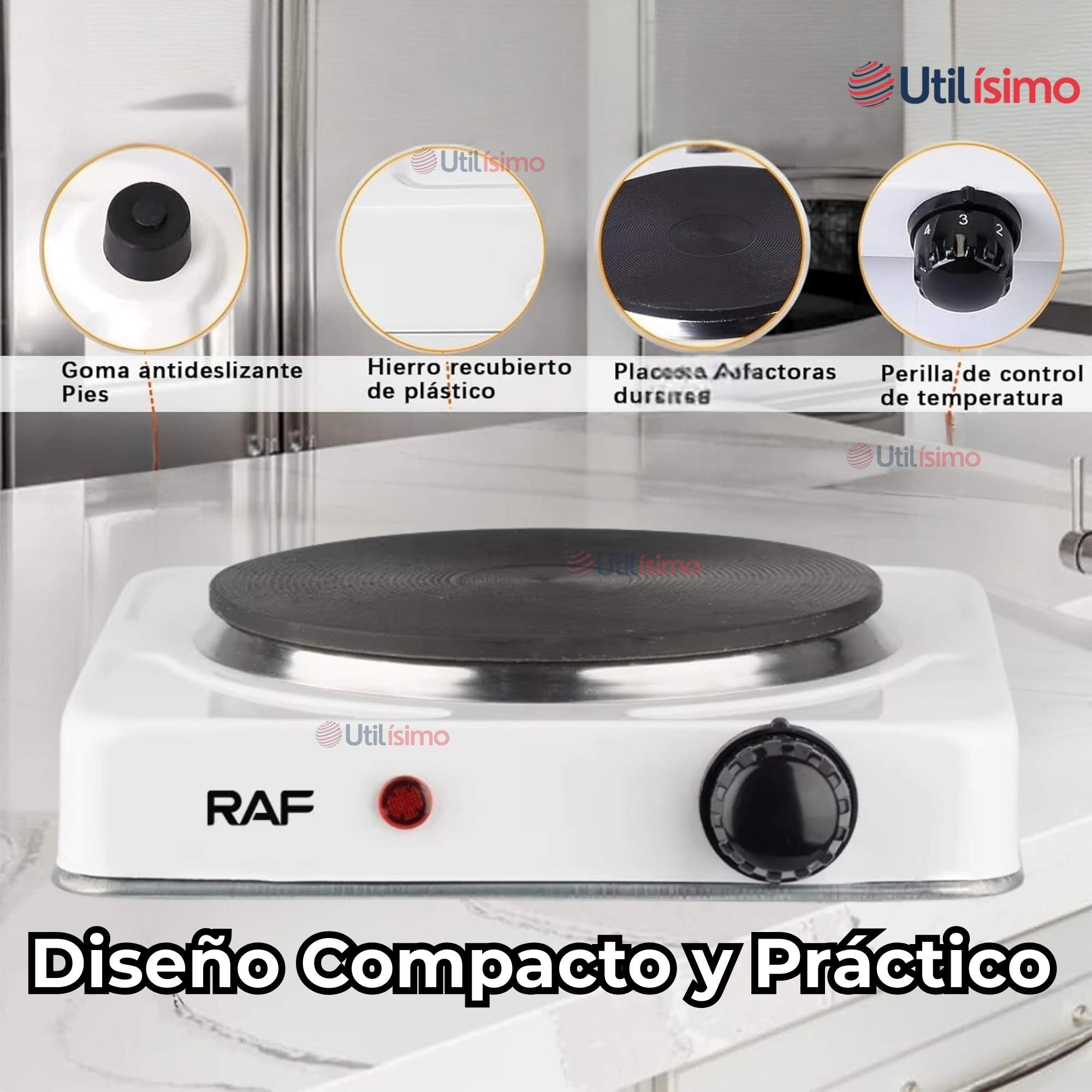 COCINA ELÉCTRICA PORTÁTIL 1 PLATO 1000W DE POTENCIA BLANCO - 7