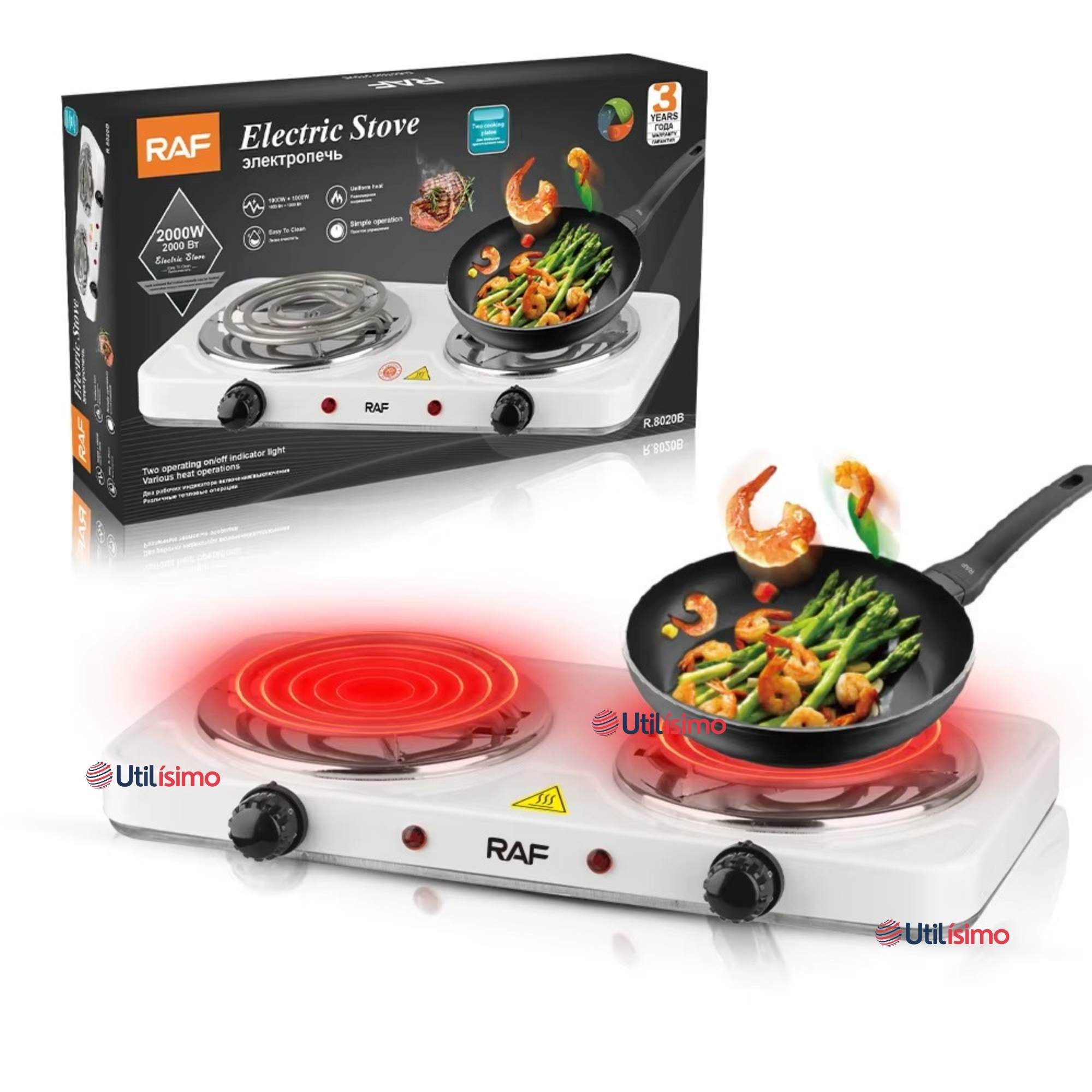 COCINA ELÉCTRICA 2 PLATOS 2000W COCINILLA PORTÁTIL BLANCO - 1