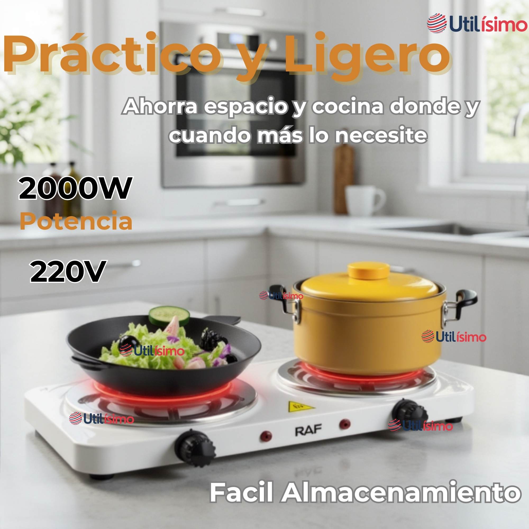COCINA ELÉCTRICA 2 PLATOS 2000W COCINILLA PORTÁTIL BLANCO - 3