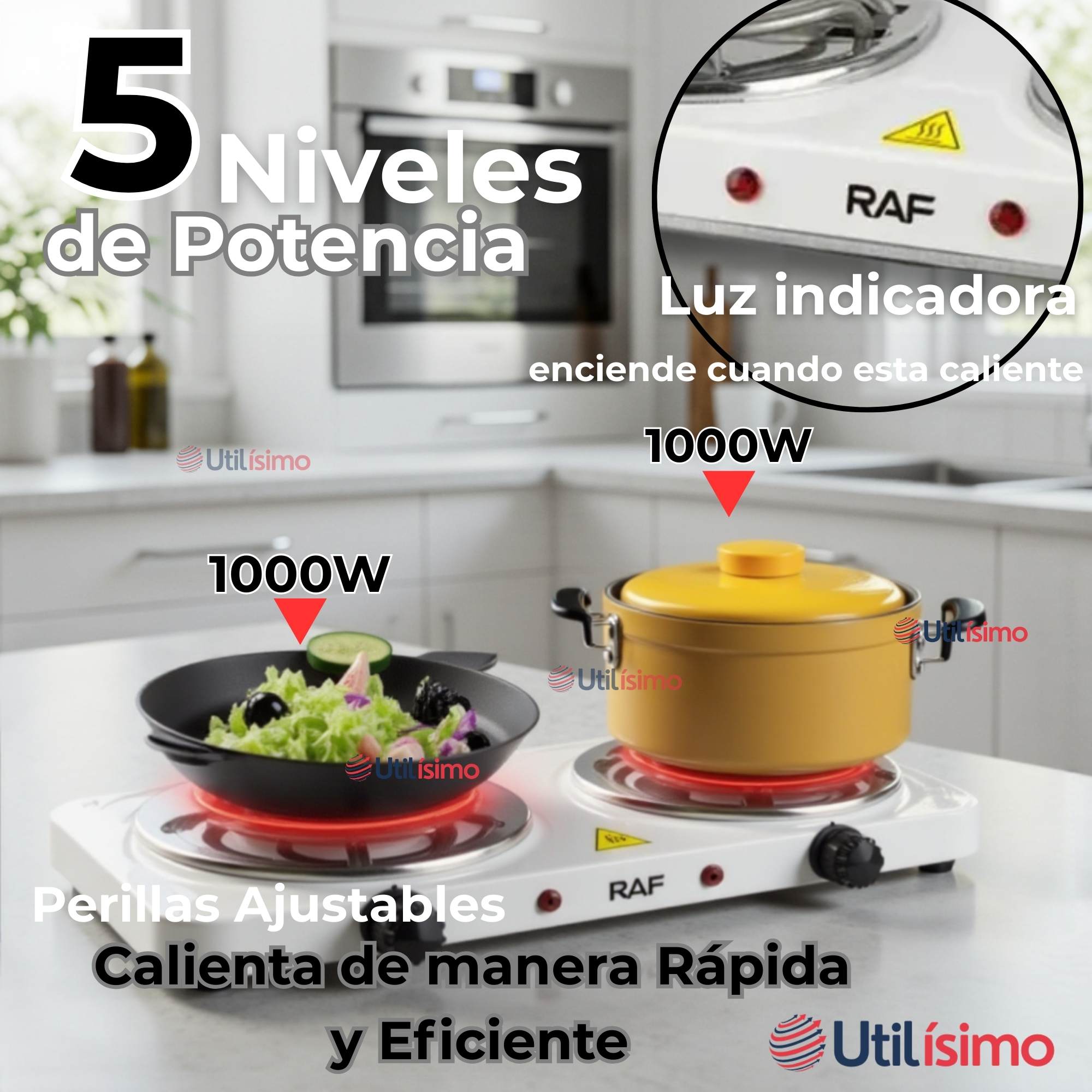 COCINA ELÉCTRICA 2 PLATOS 2000W COCINILLA PORTÁTIL BLANCO - 5