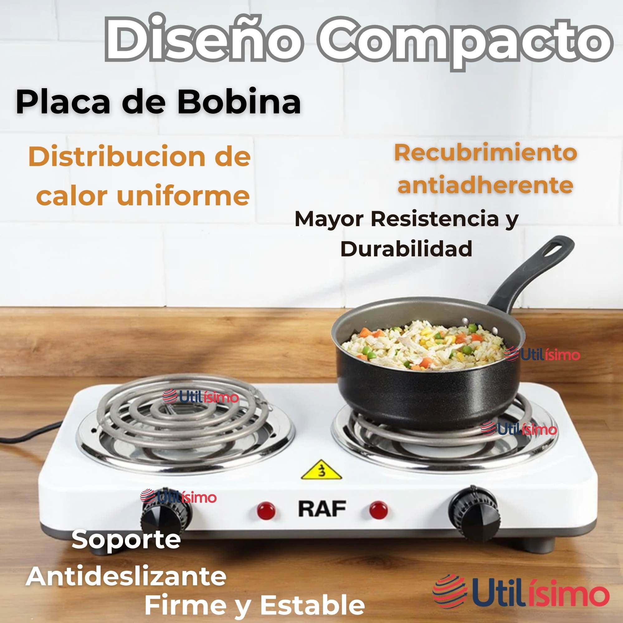 COCINA ELÉCTRICA 2 PLATOS 2000W COCINILLA PORTÁTIL BLANCO - 8