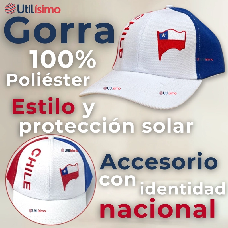 GORRO JOCKEY TALLA UNICA ALTA CALIDAD POLIE STER ESTAMPADO CHILENO - 2