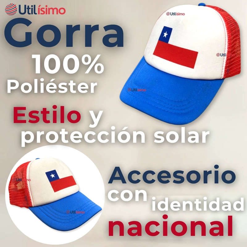 GORRO JOCKEY TALLA UNICA AJUSTABLE MALLA POLIE STER ESTAMPADO CHILENO - 2