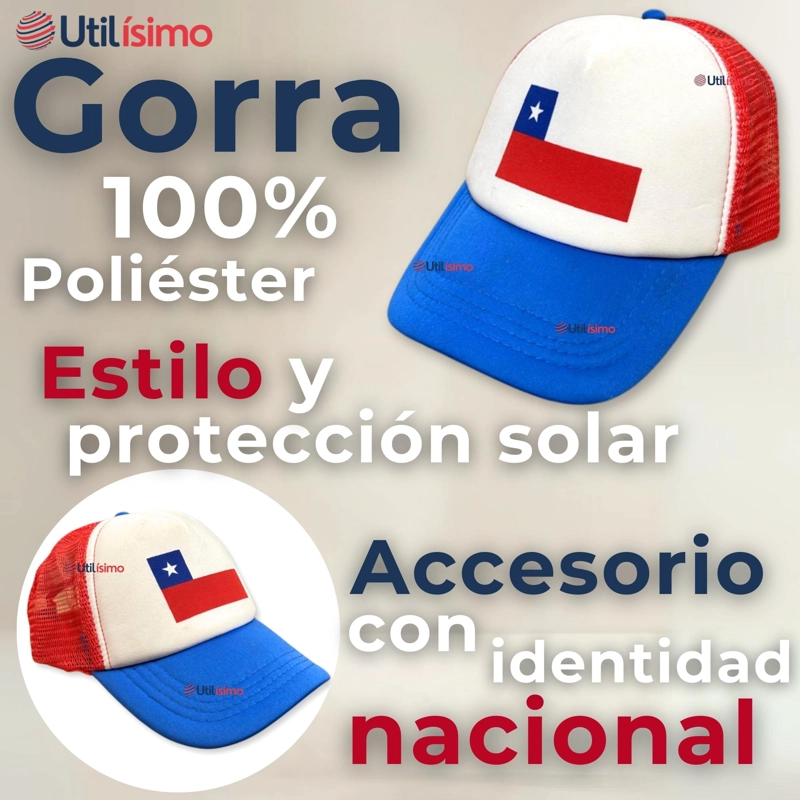 GORRO JOCKEY TALLA UNICA AJUSTABLE MALLA POLIE STER ESTAMPADO CHILENO - 2