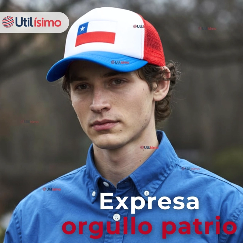 GORRO JOCKEY TALLA UNICA AJUSTABLE MALLA POLIE STER ESTAMPADO CHILENO - 6