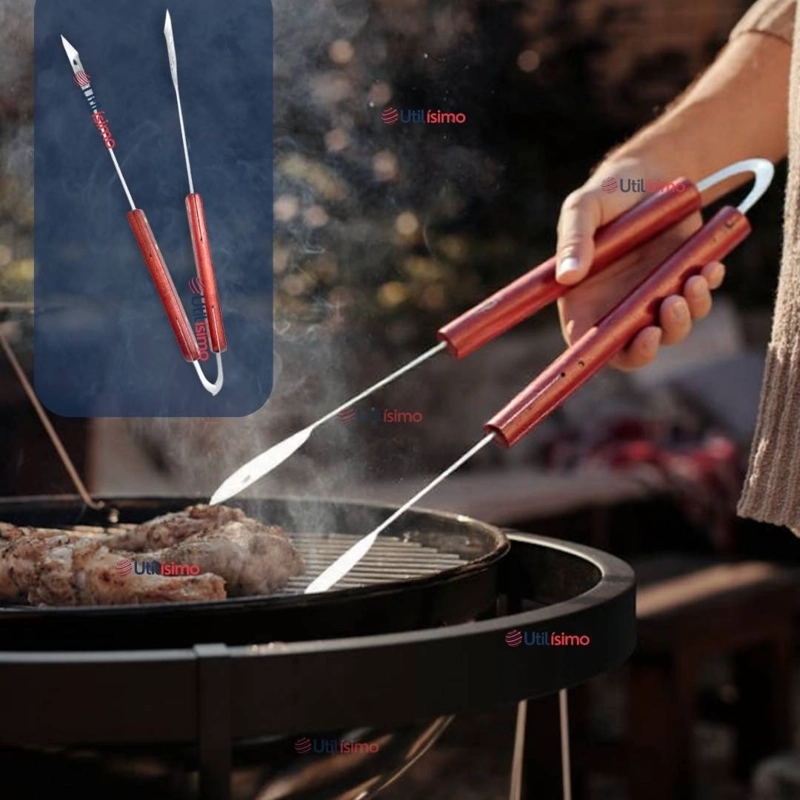 PINZAS PARA PARRILLA Y COCINA ACERO INOXIDABLE MANGO MADERA - 1