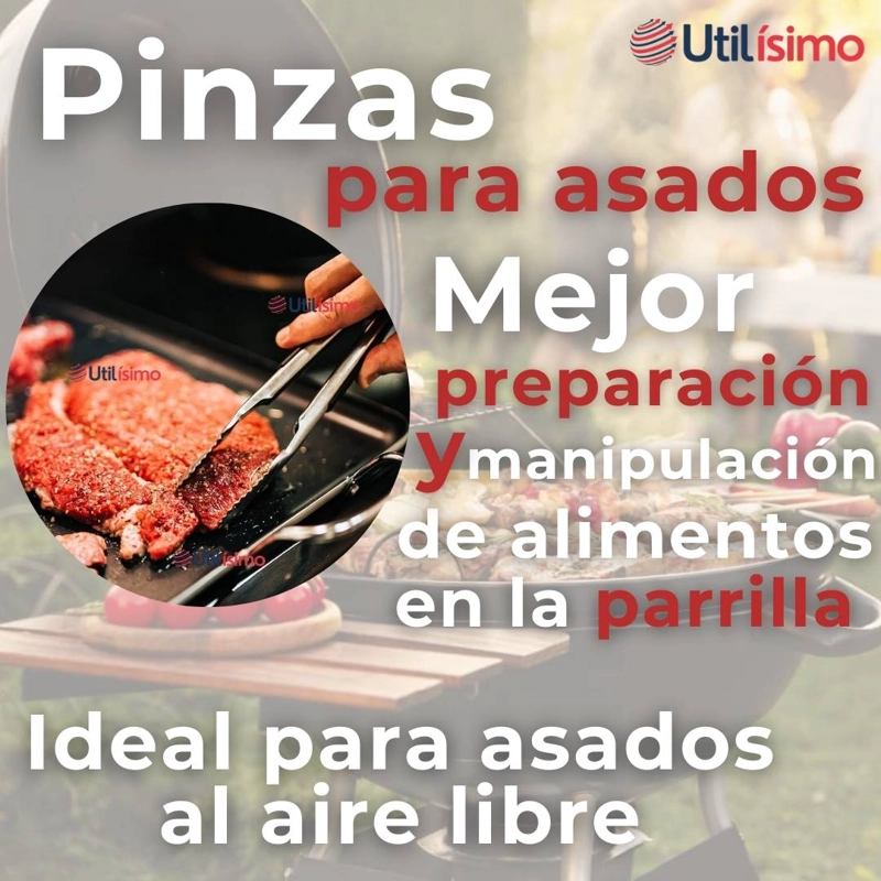 PINZAS PARA PARRILLA Y COCINA ACERO INOXIDABLE MANGO MADERA - 6