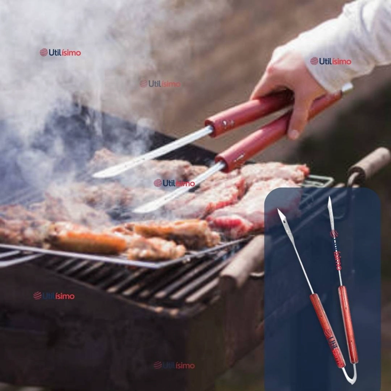 PINZAS PARA PARRILLA Y COCINA ACERO INOXIDABLE MANGO MADERA - 1