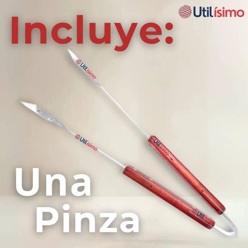 PINZAS PARA PARRILLA Y COCINA ACERO INOXIDABLE MANGO MADERA - 3