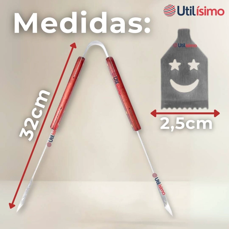 PINZAS PARA PARRILLA Y COCINA ACERO INOXIDABLE MANGO MADERA - 5