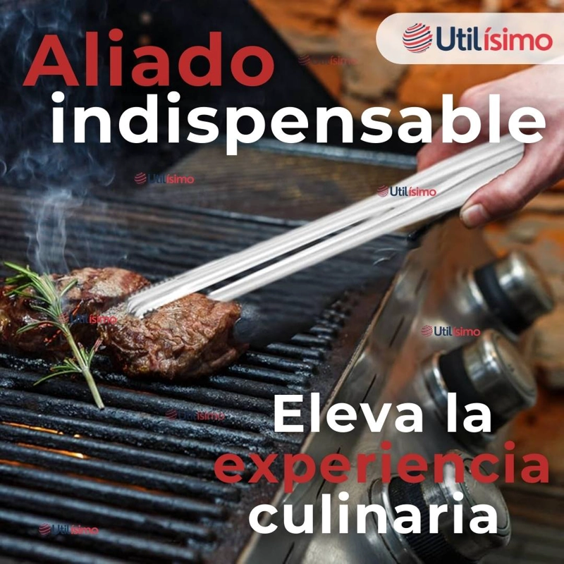 PINZAS PARA PARRILLA Y COCINA ACERO INOXIDABLE MANGO MADERA - 6